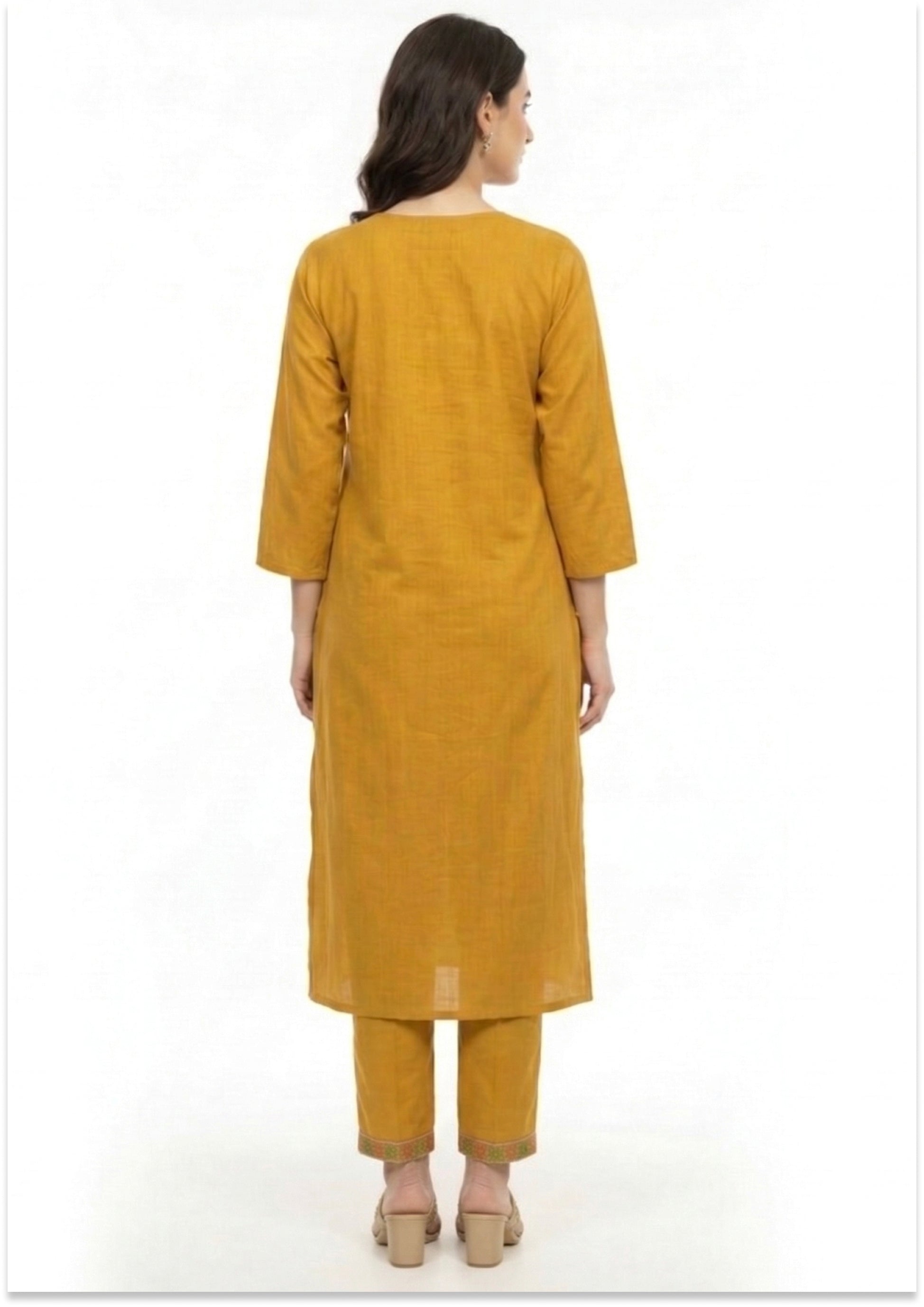 Mustard Yellow Art Silk Handcrafted Suit Set