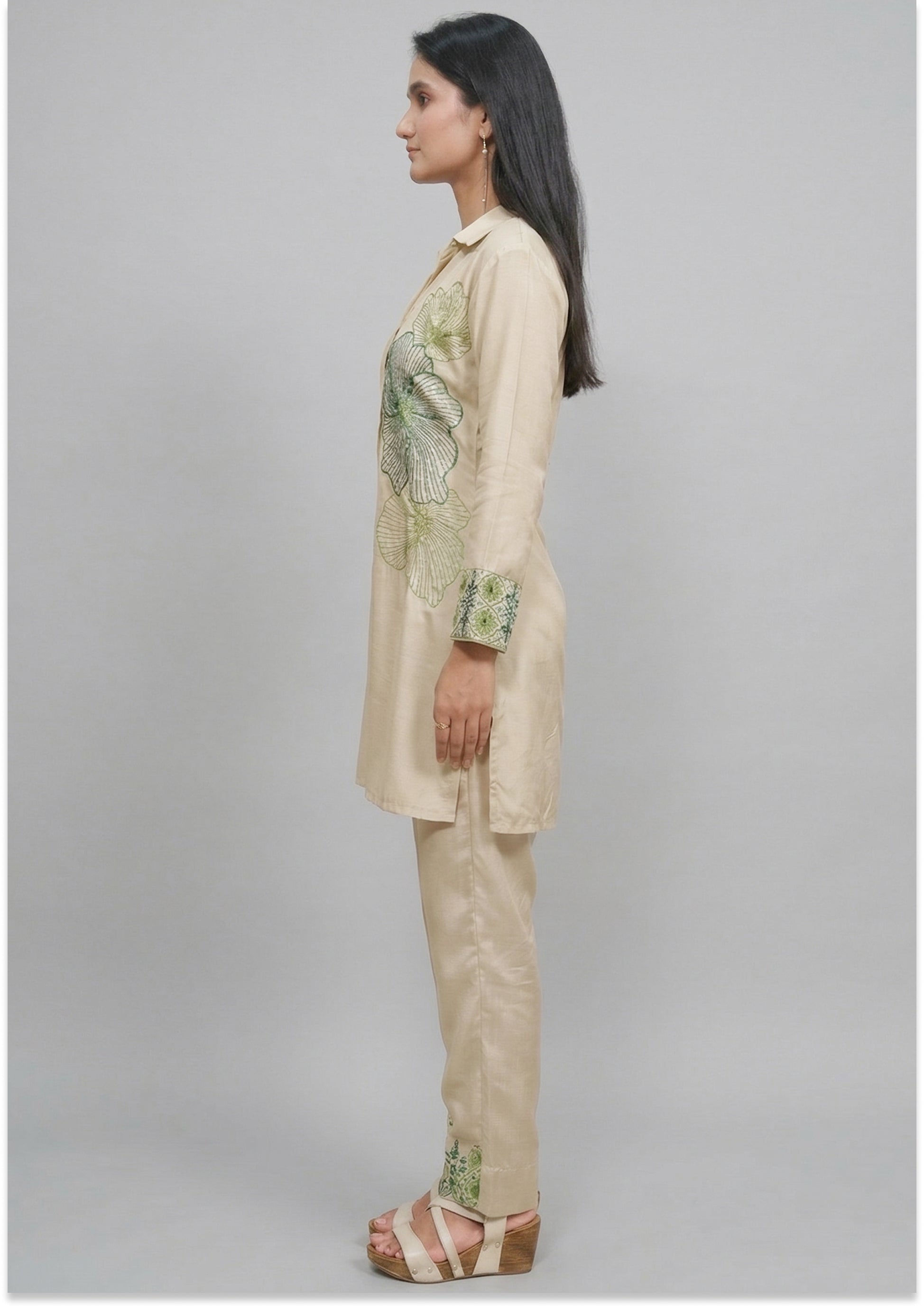 Beige Handcrafted Silk Co-ord Set