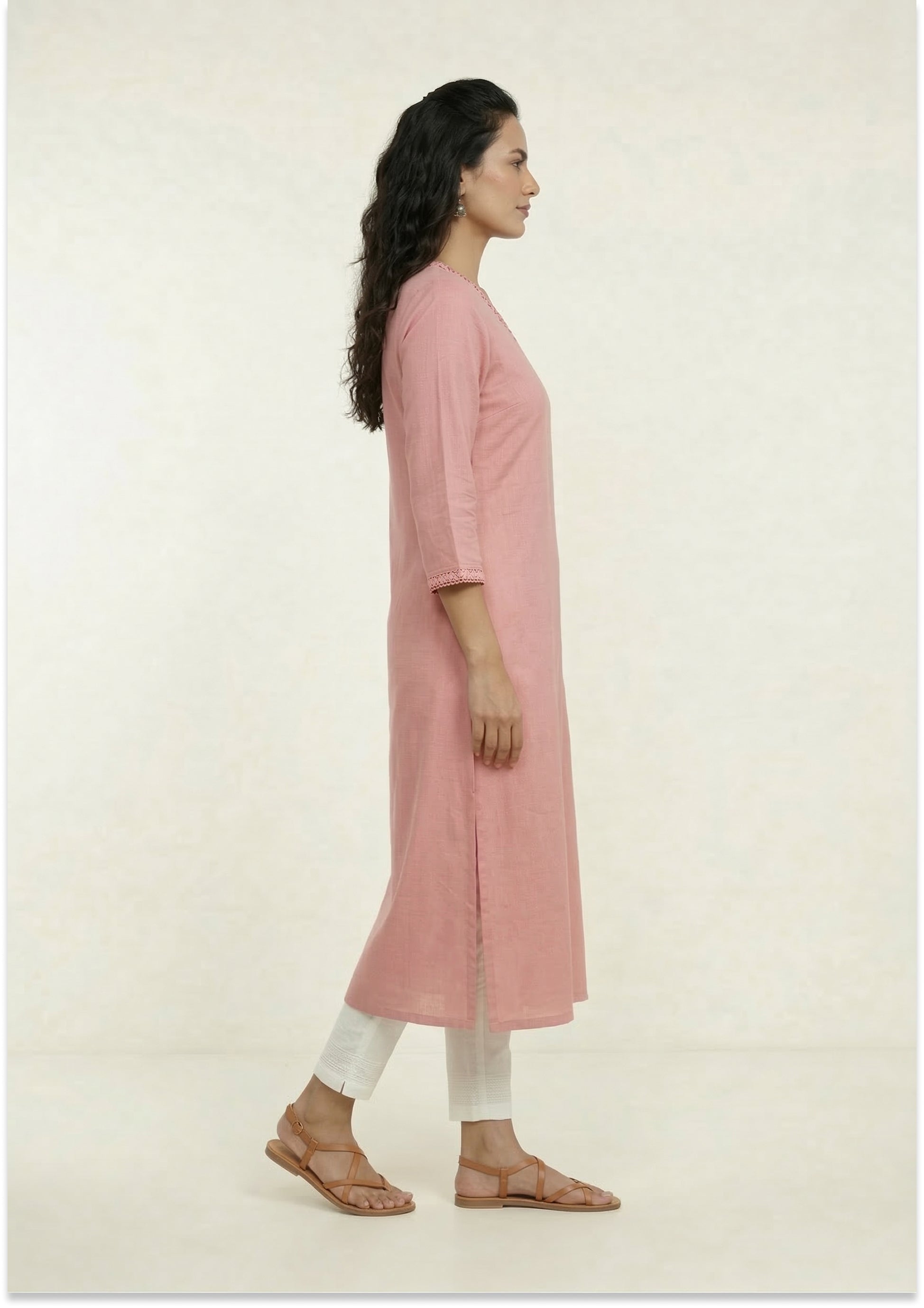 Peach Cotton Handcrafted Kurti