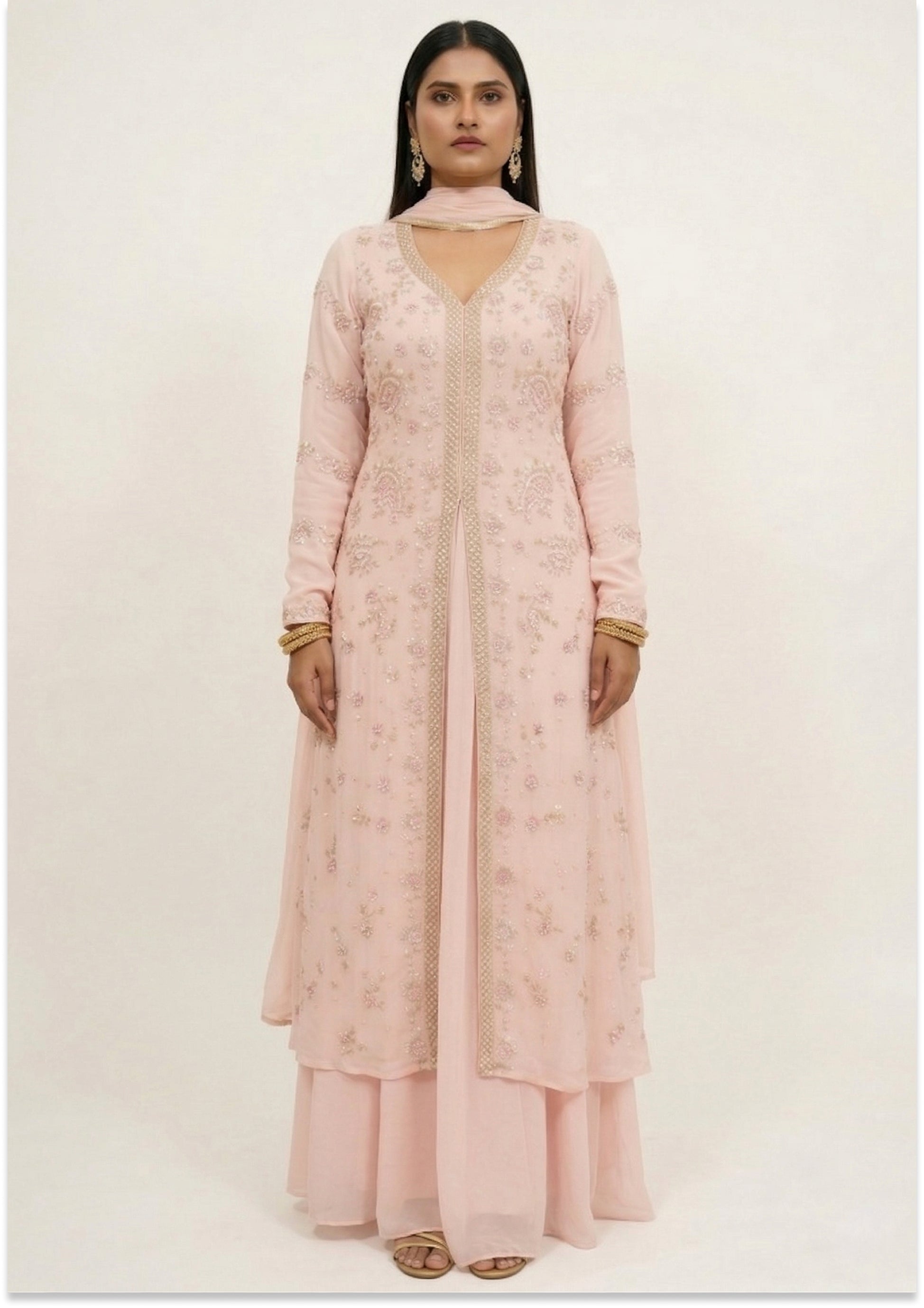 Nude Pink Handcrafted Indo-Western Slit Cut