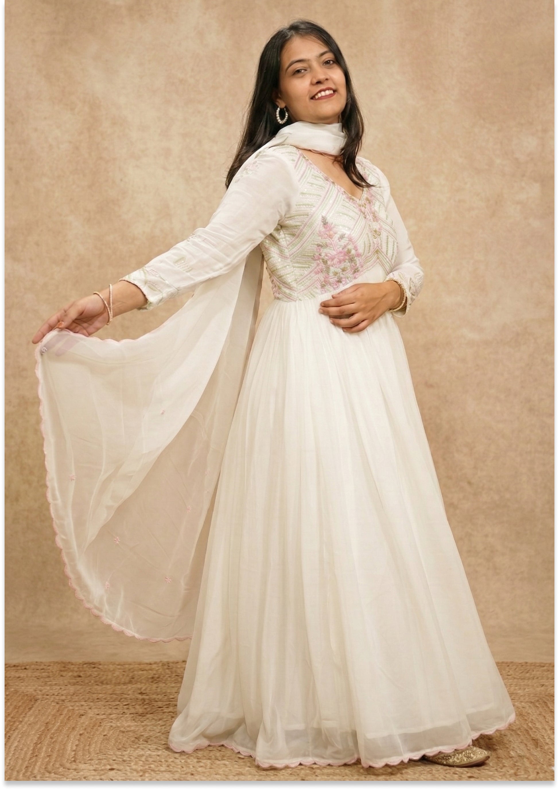 White Multi Handcrafted 3pc Suit set