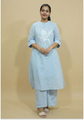 Light Sky-Blue Mul Cotton Handcrafted Suit Set
