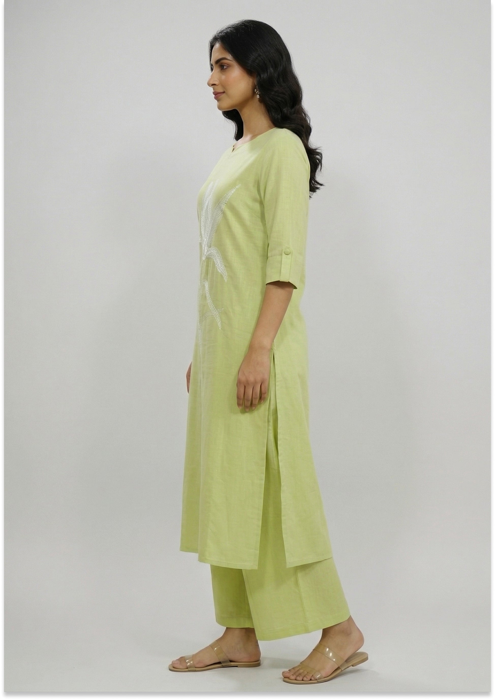 Light Pastel Green Handcrafted Mul Cotton Suit Set