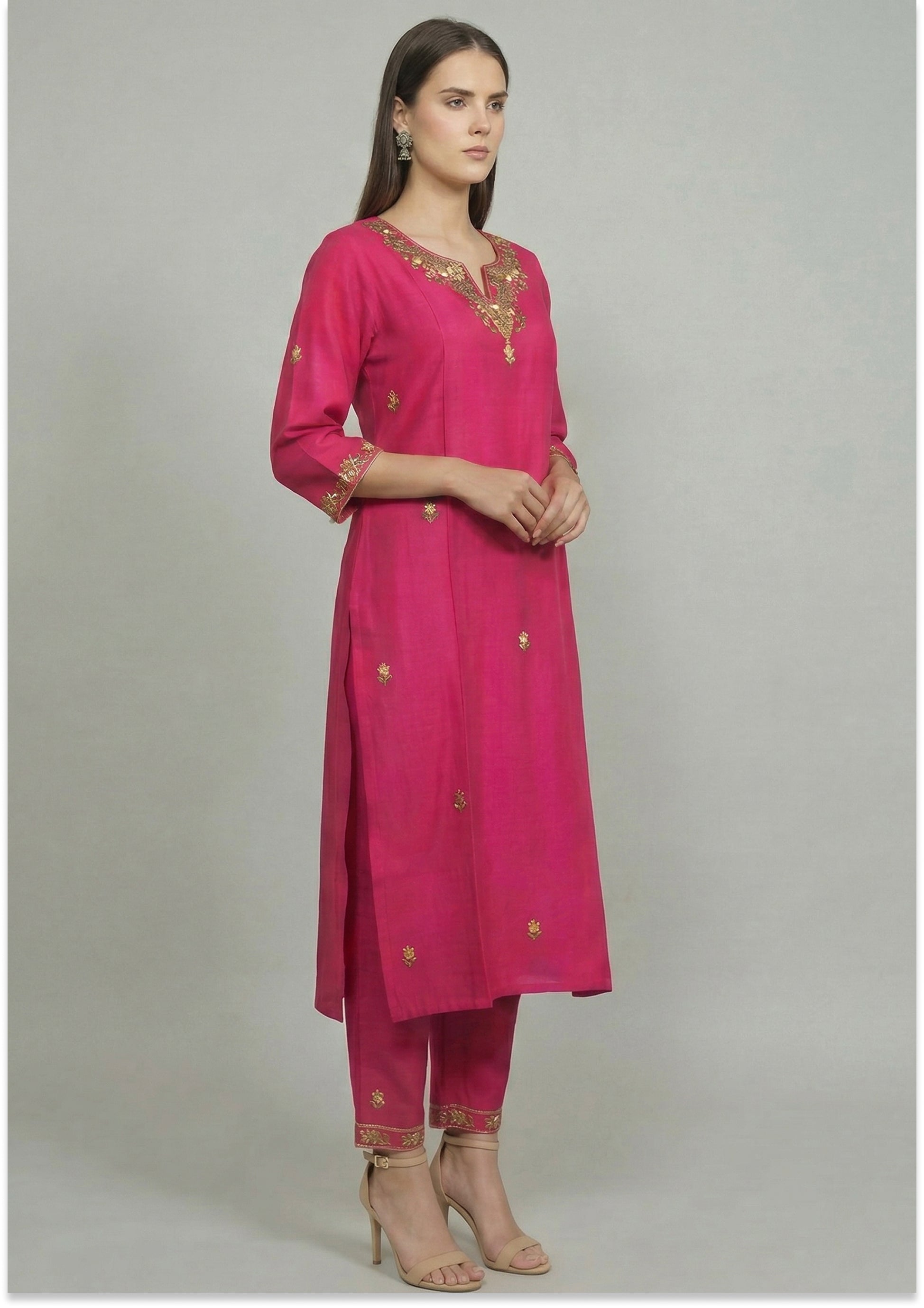 Magenta Art Silk Handcrafted 3pc suit set