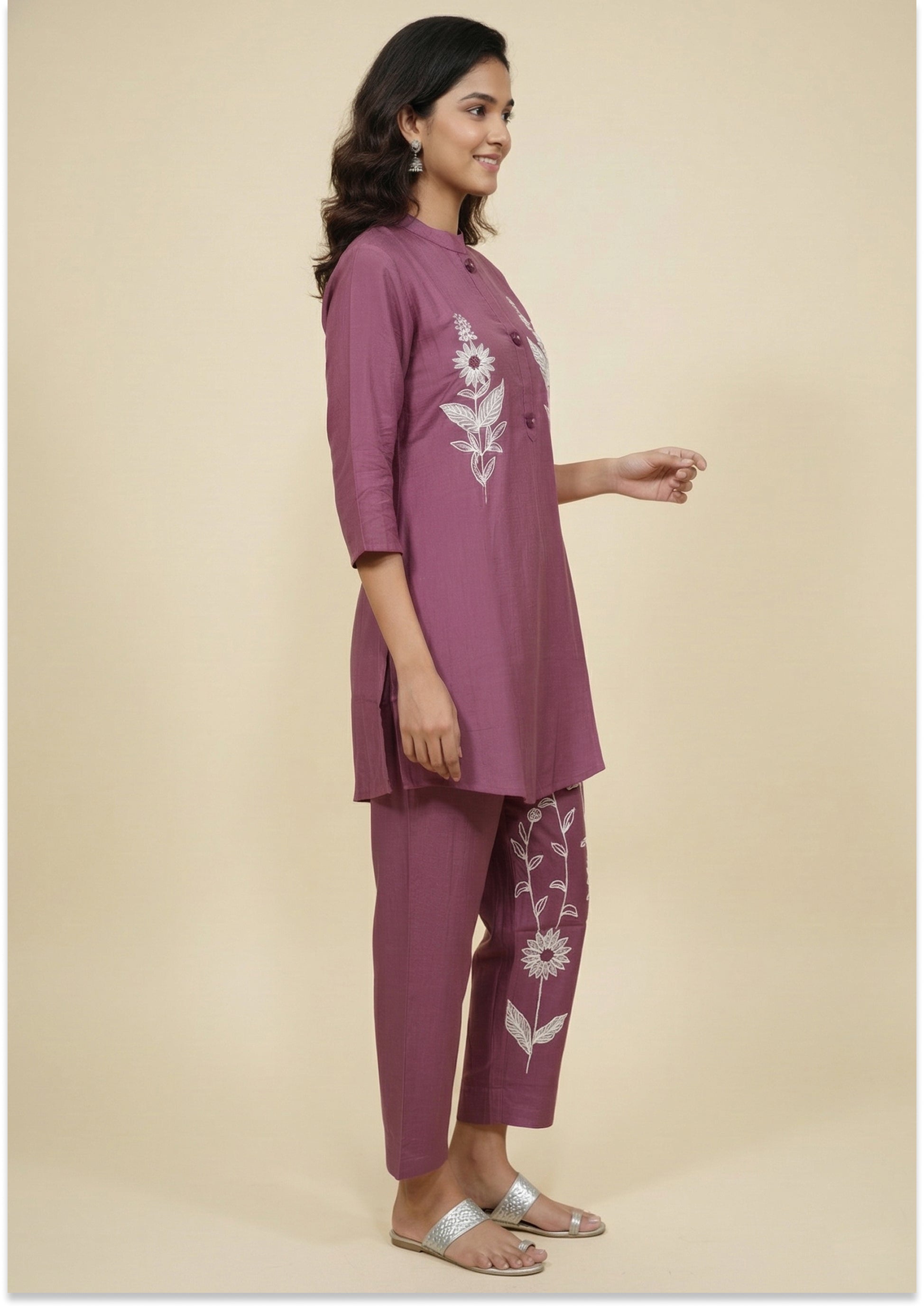 Dark Onion Pink Art Crepe Co-ord Set