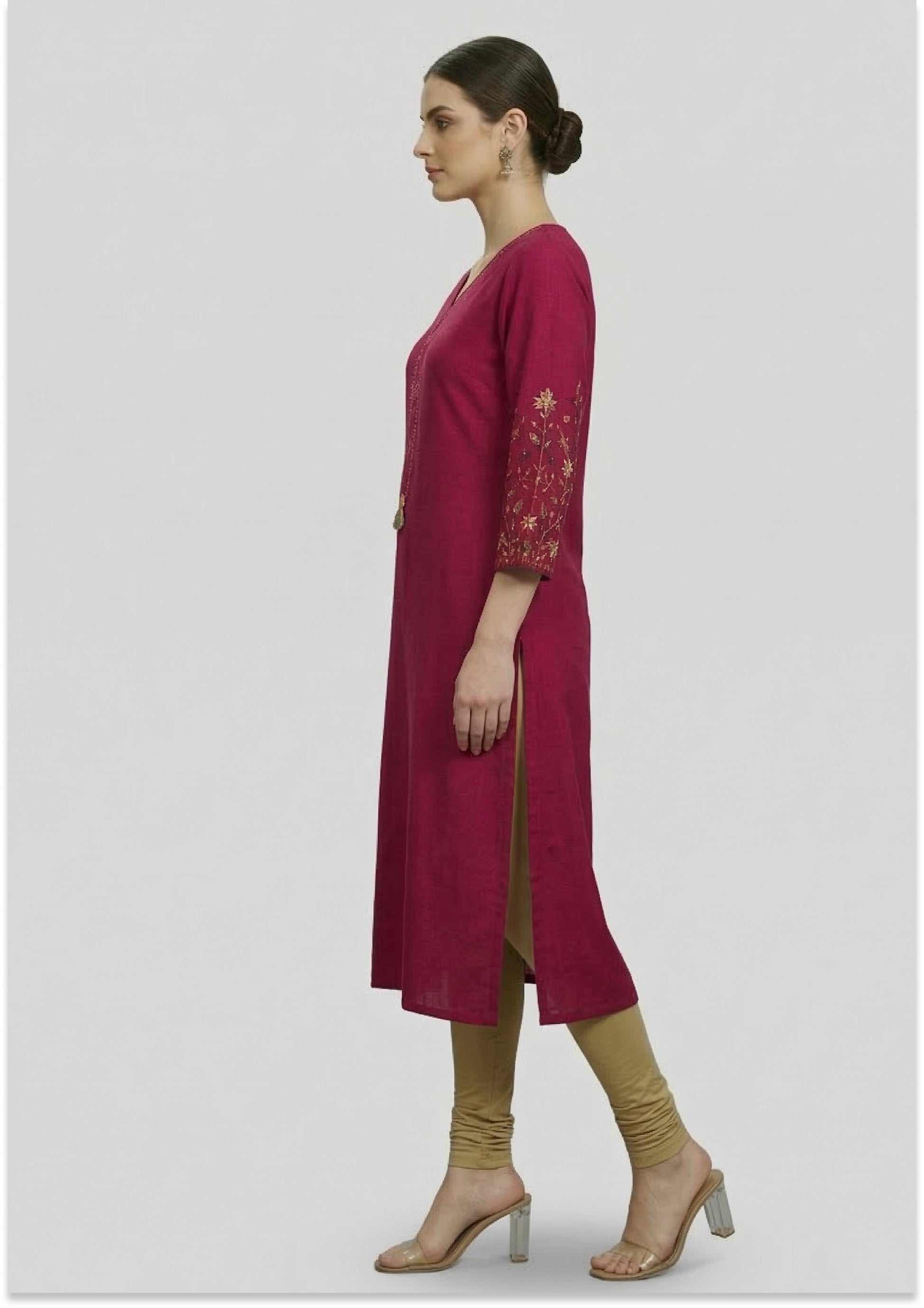Magenta Art Silk Handcrafted Kurti