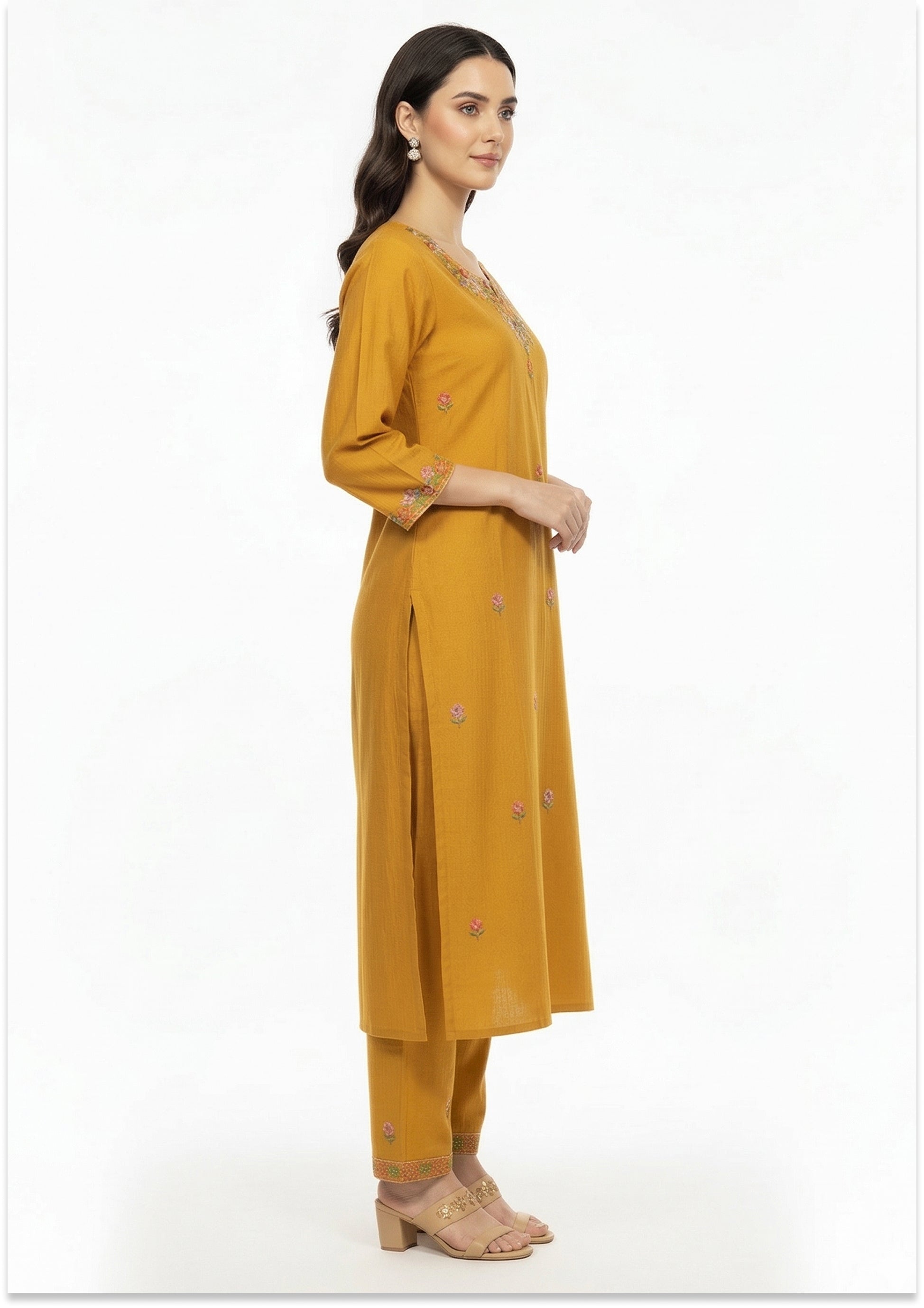 Mustard Yellow Art Silk Handcrafted Suit Set