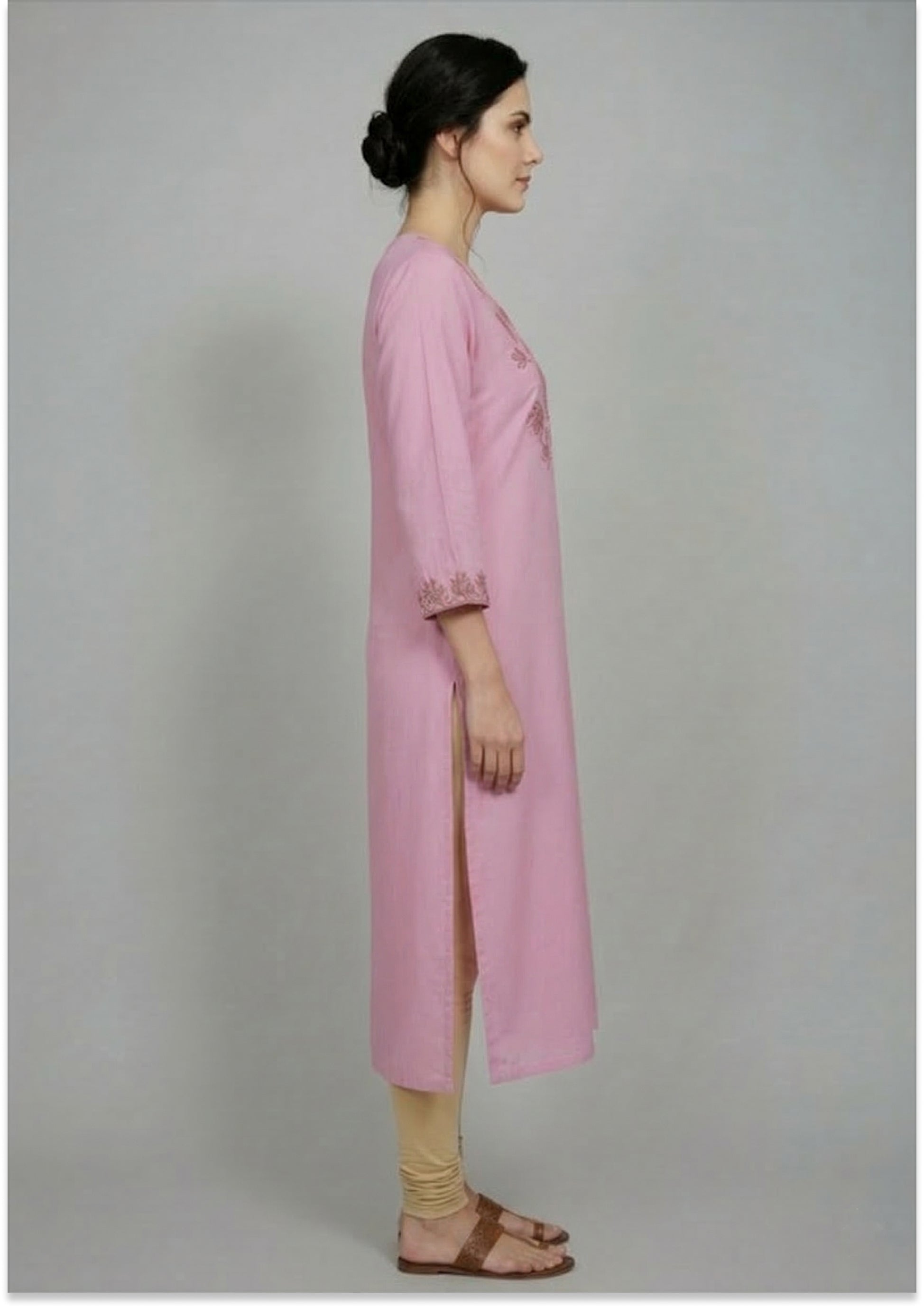 Onion Pink Handcrafted Cotton Kurti