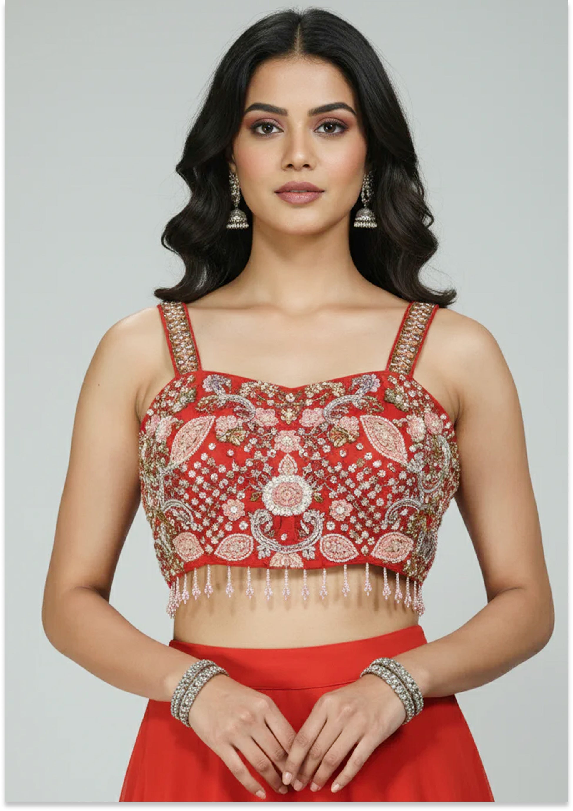 Rust Handcrafted Indo-Western Lehenga with Cape