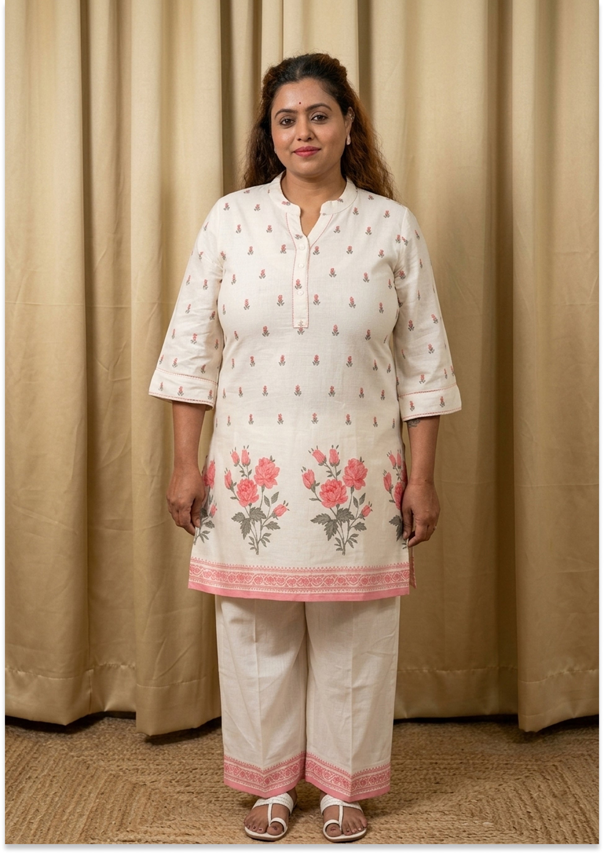 Off White Handcrafted Cotton Co-ord Set
