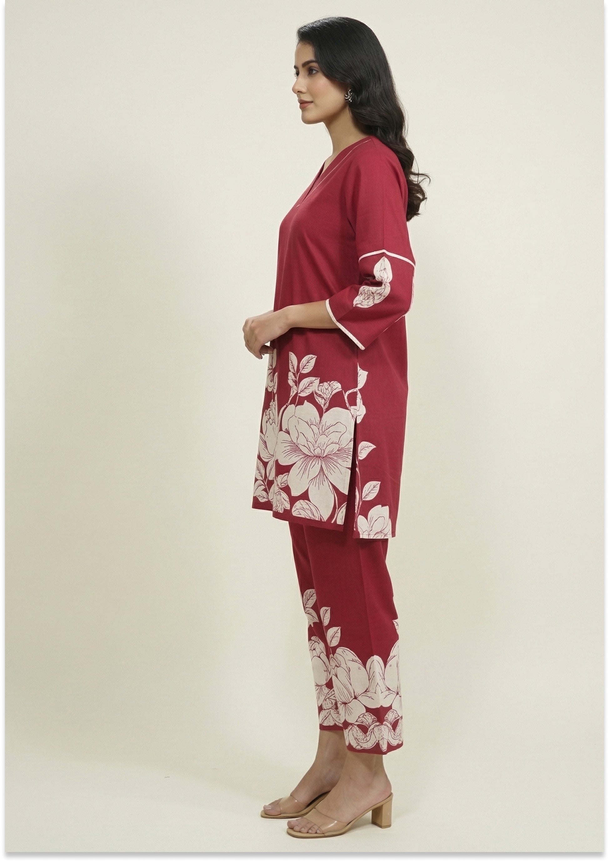 Maroon Cotton Handcrafted Co-ord Set