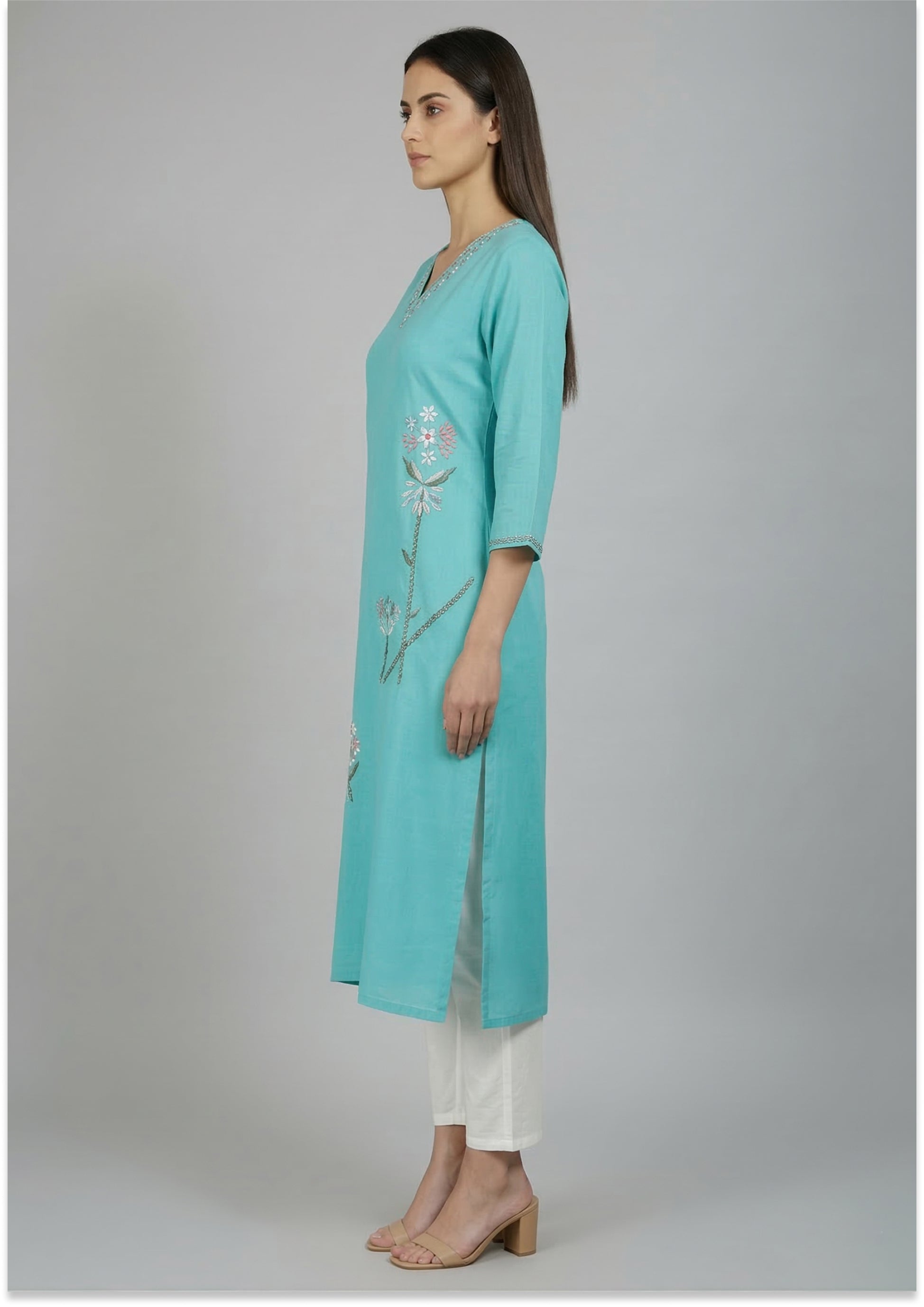 Turquoise Blue Handcrafted Kurti