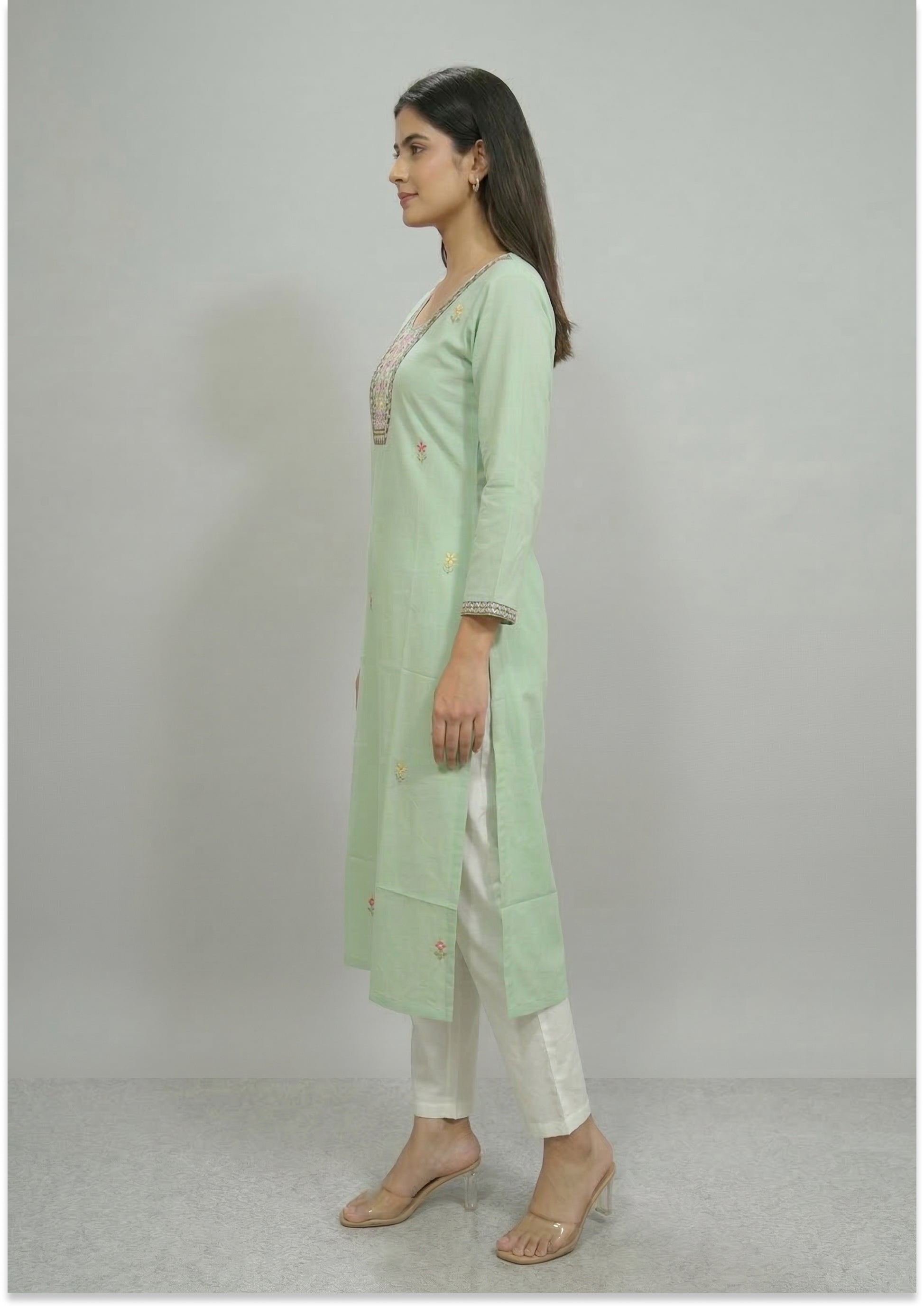 Teel Green Handcrafted Cotton Kurti