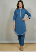 Petrol Blue Art Silk Handcrafted Co-ord Set
