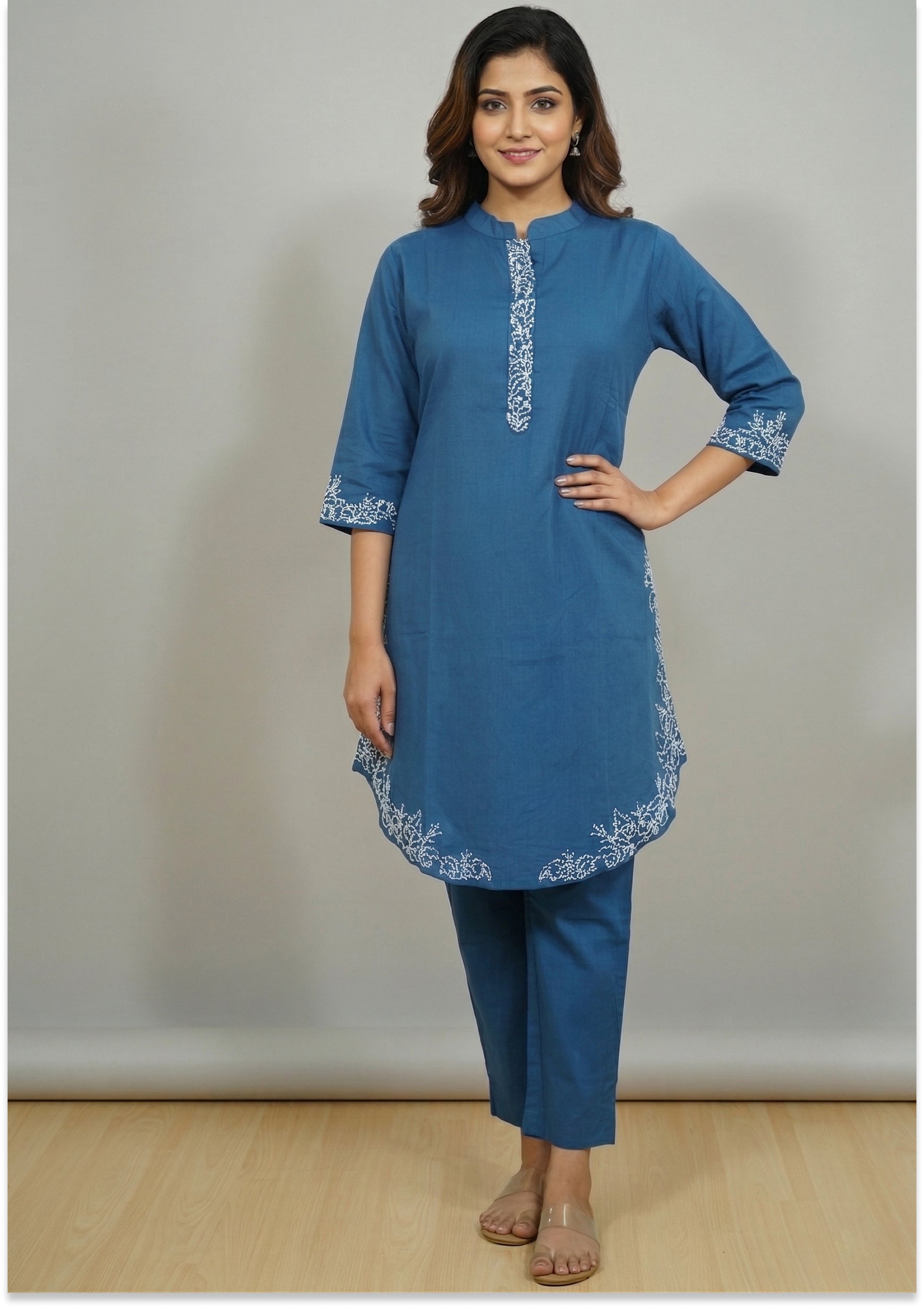 Petrol Blue Art Silk Handcrafted Co-ord Set