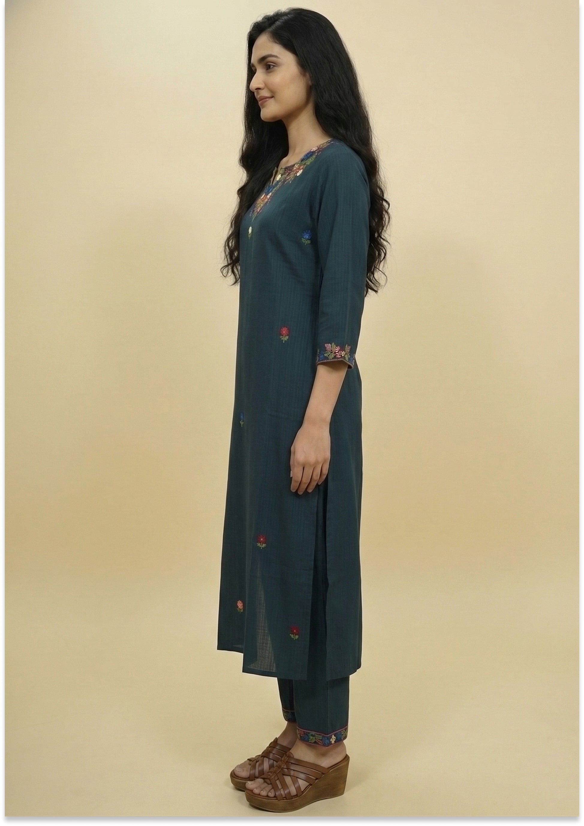Dark Bottle Green Art Silk handcrafted 3pc suit set