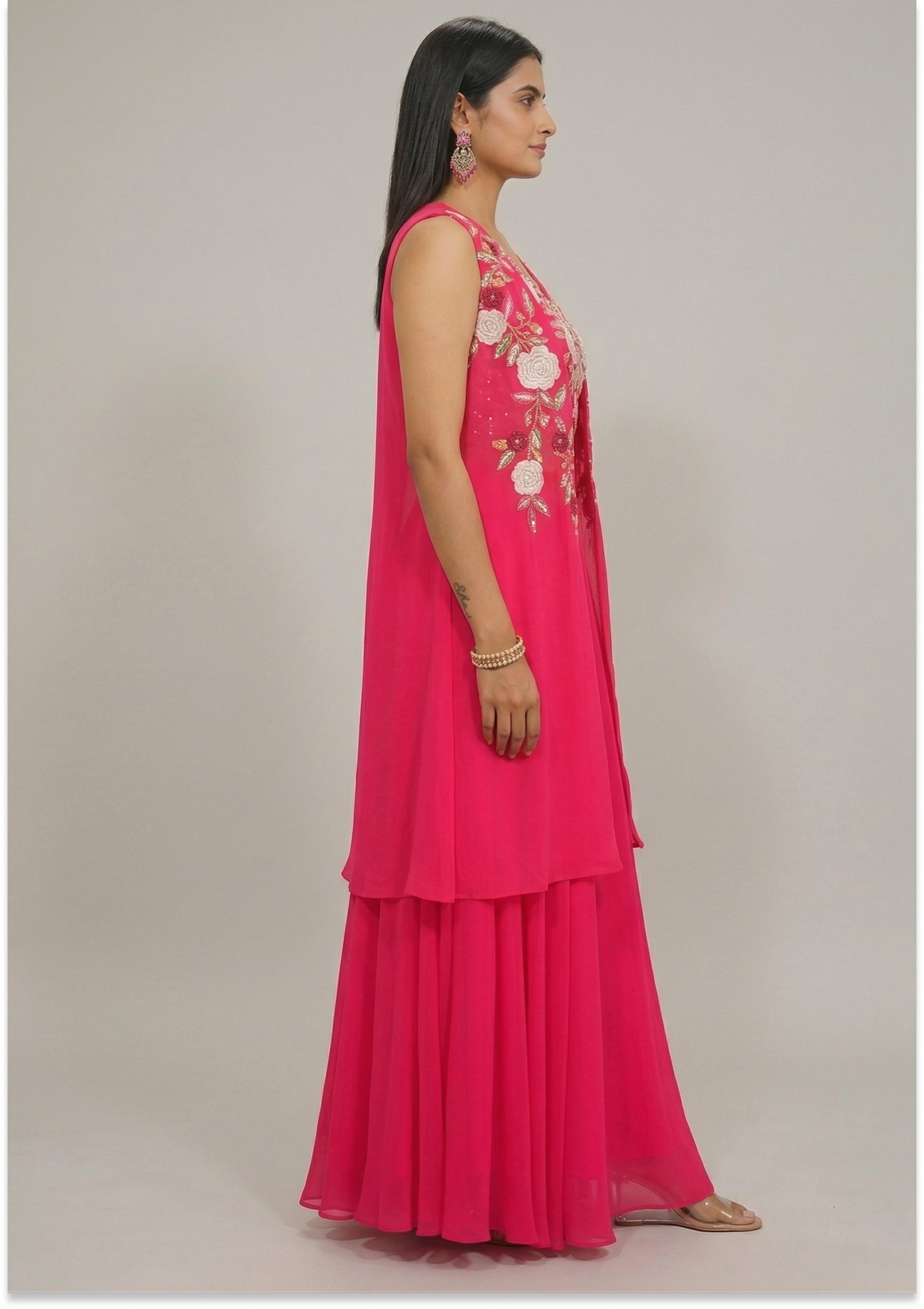 Magenta Handcrafted Lehenga with Cape