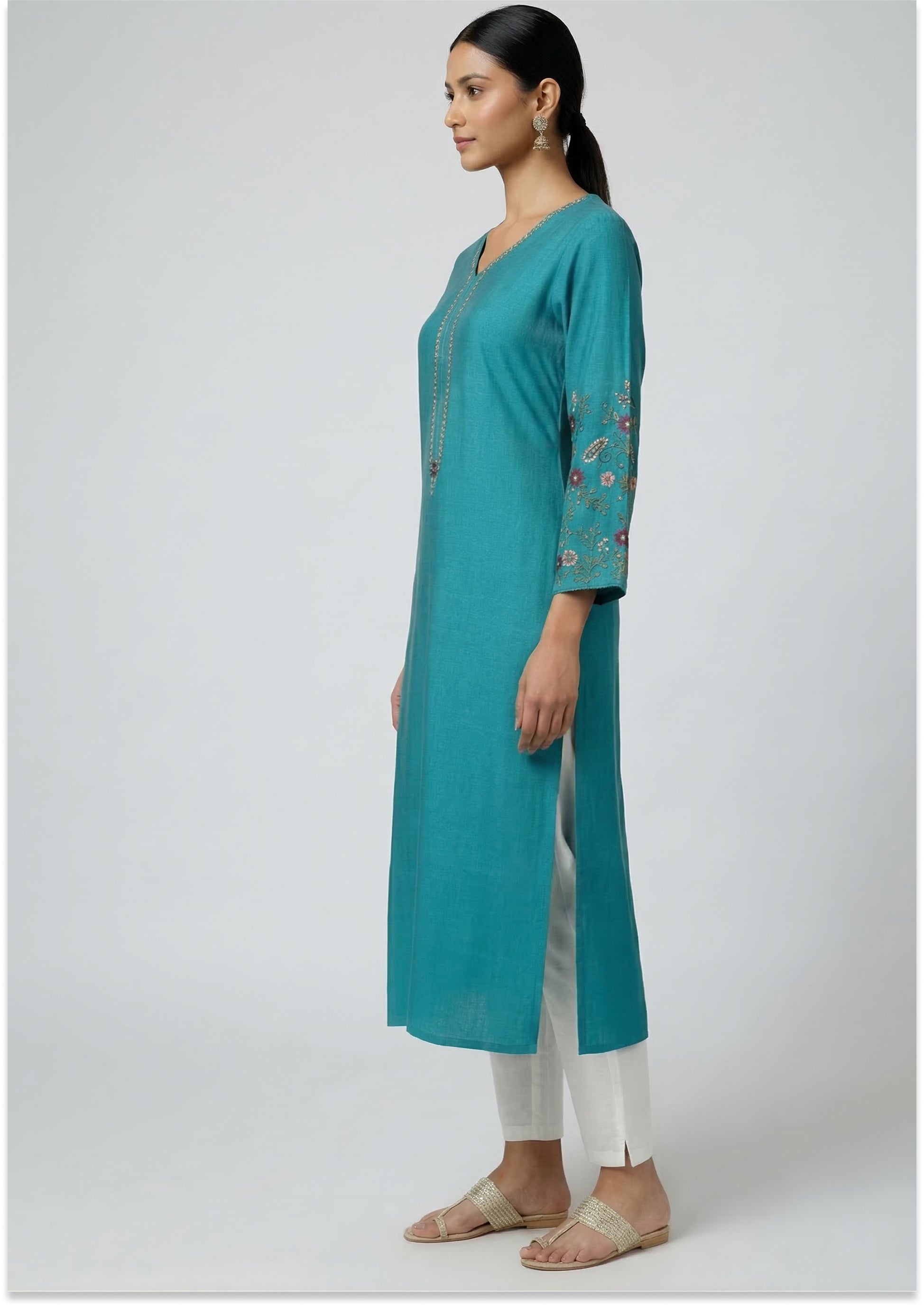 Turquoise Green Handcrafted Kurti