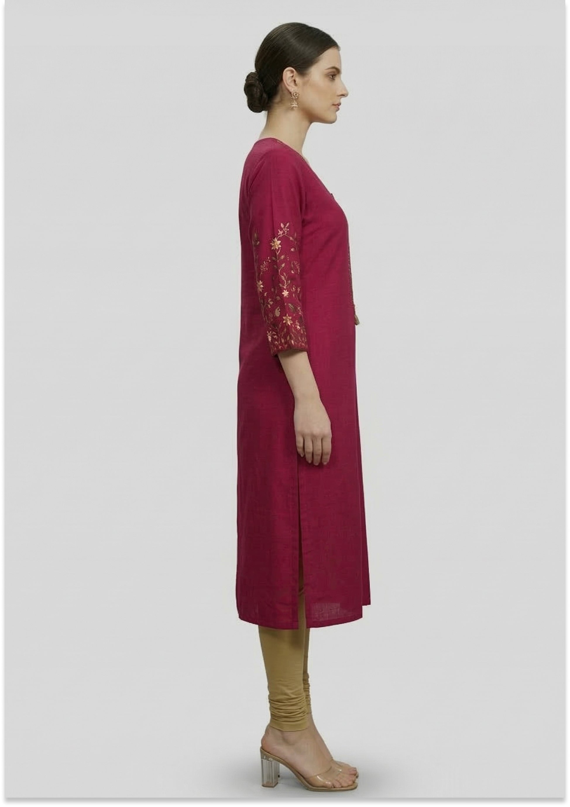 Magenta Art Silk Handcrafted Kurti