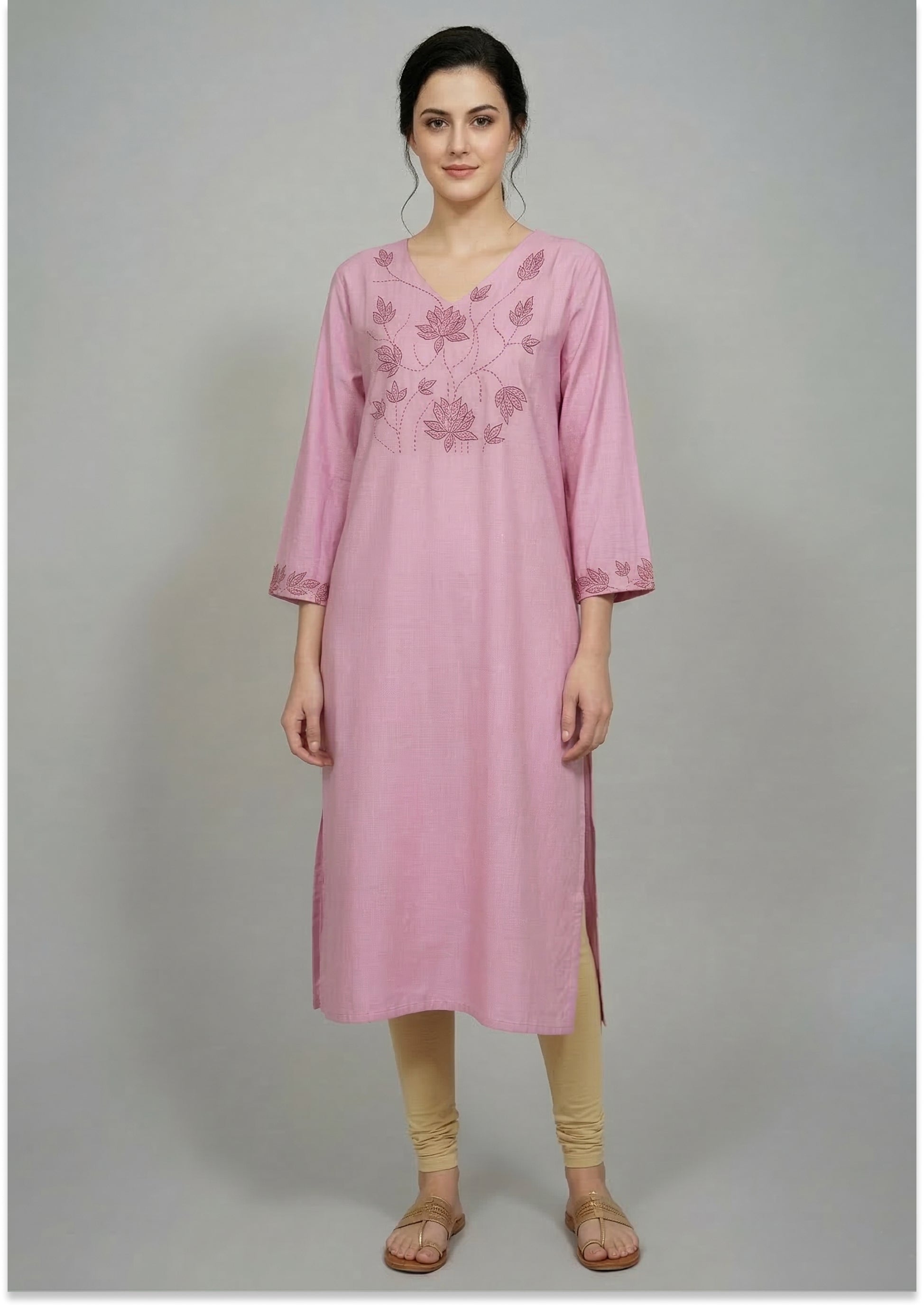 Onion Pink Handcrafted Cotton Kurti