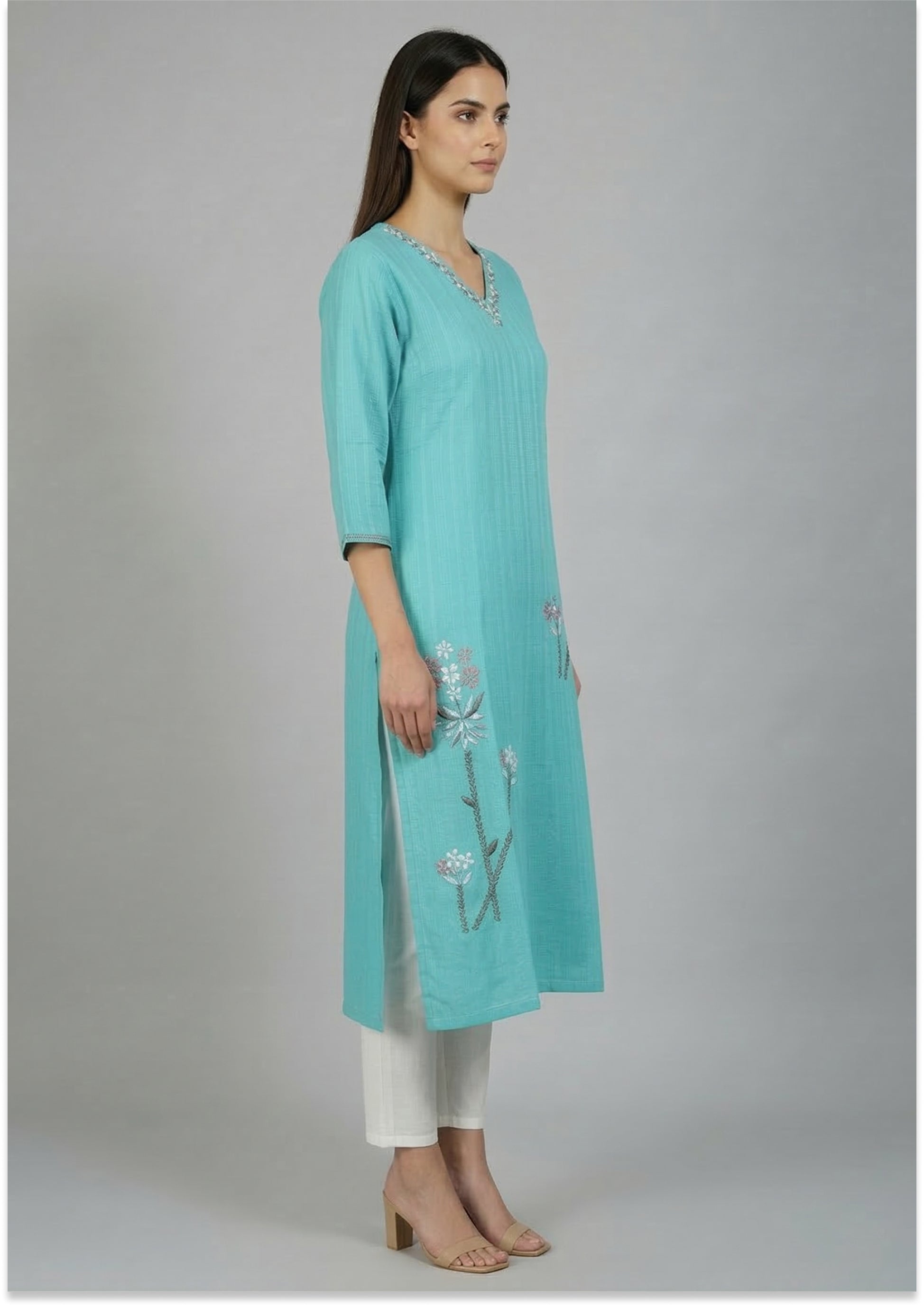 Turquoise Blue Handcrafted Kurti