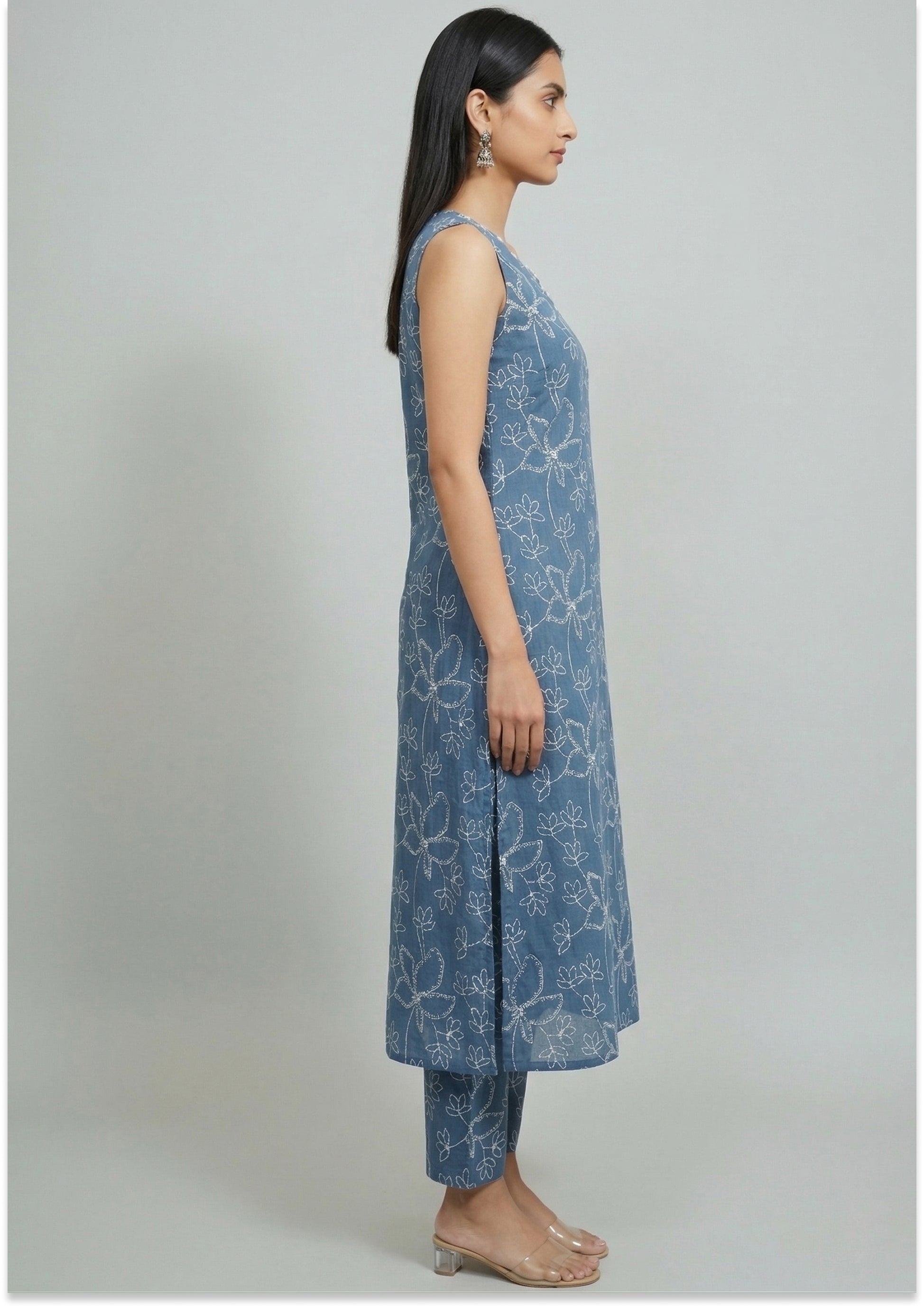 Dark Grey Cotton A-line suit set