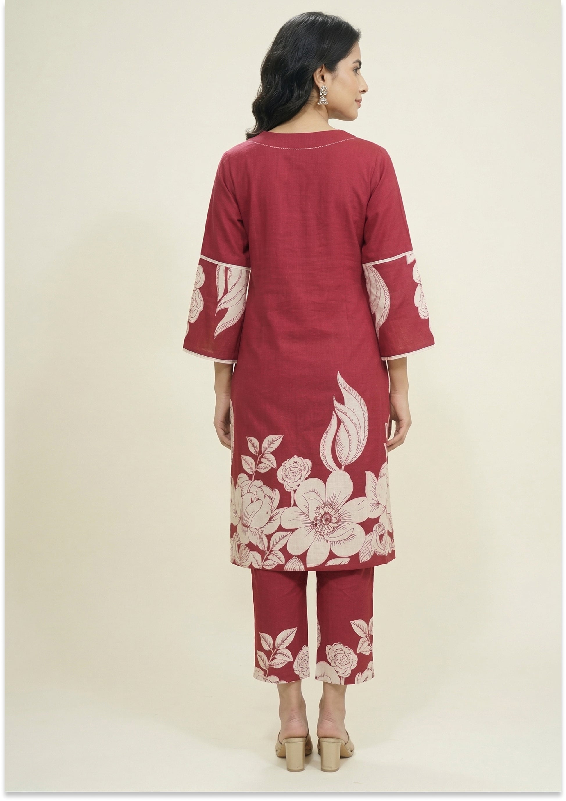 Maroon Cotton Handcrafted Co-ord Set