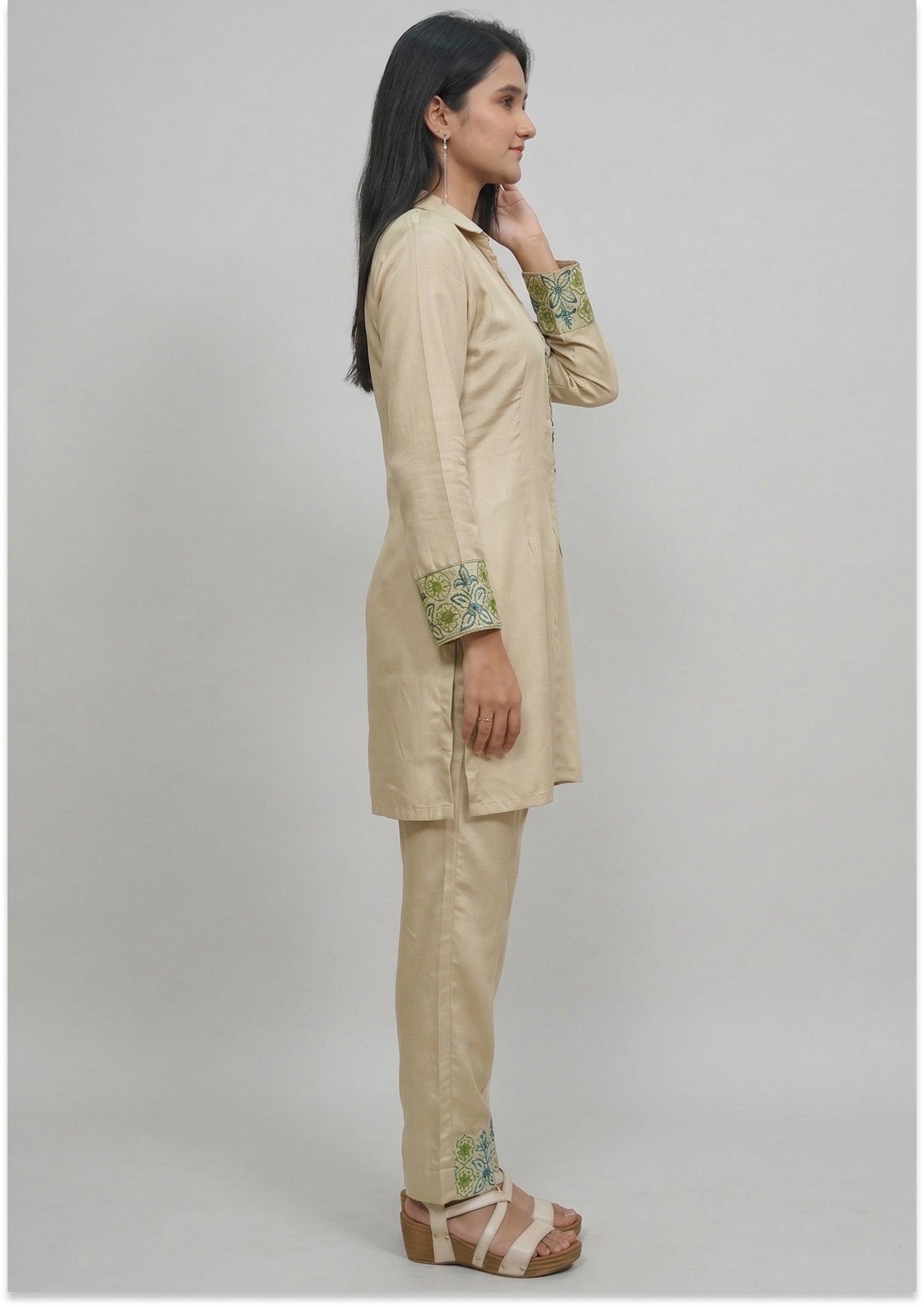 Beige Handcrafted Silk Co-ord Set