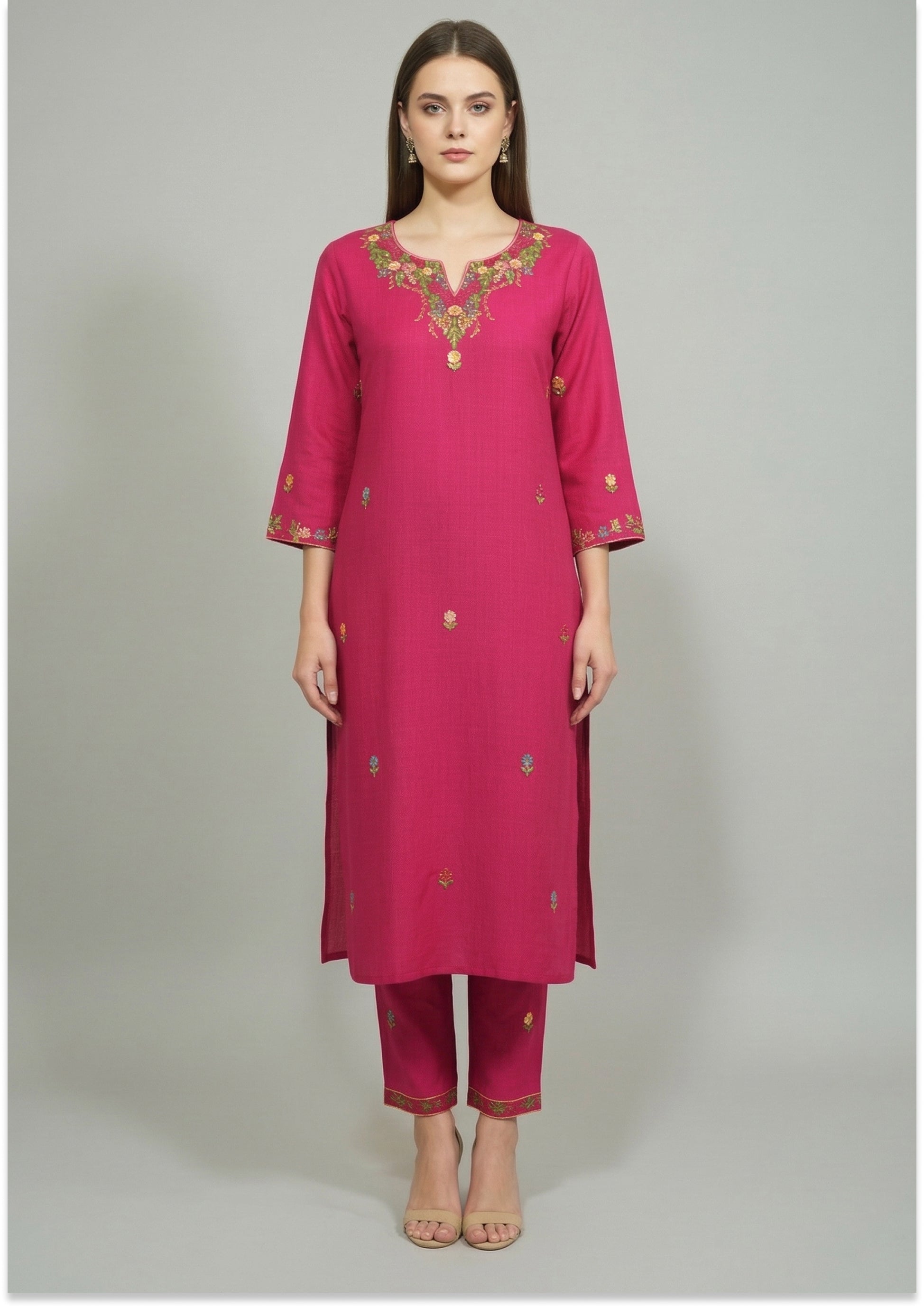 Magenta Art Silk Handcrafted 3pc suit set