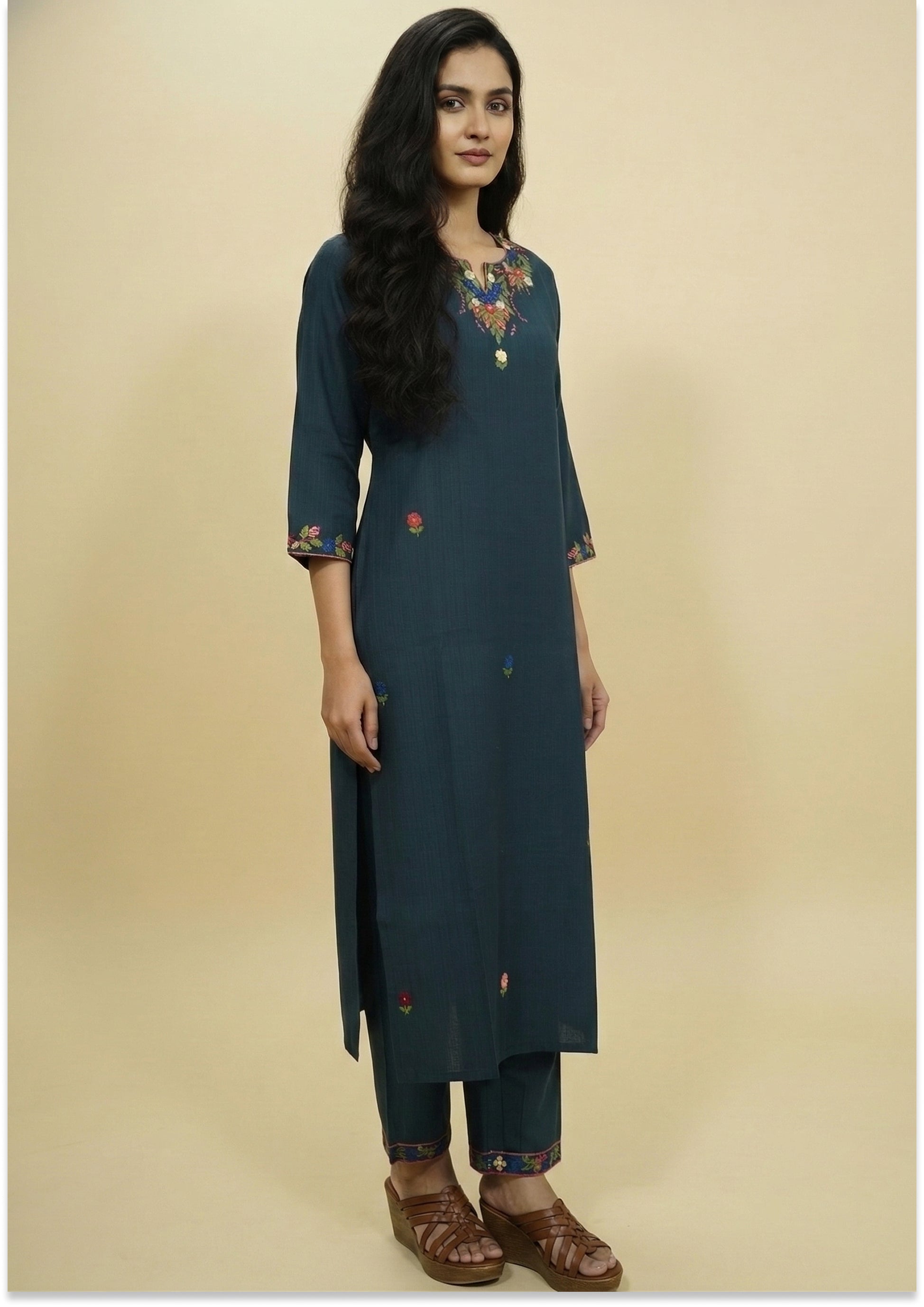 Dark Bottle Green Art Silk handcrafted 3pc suit set