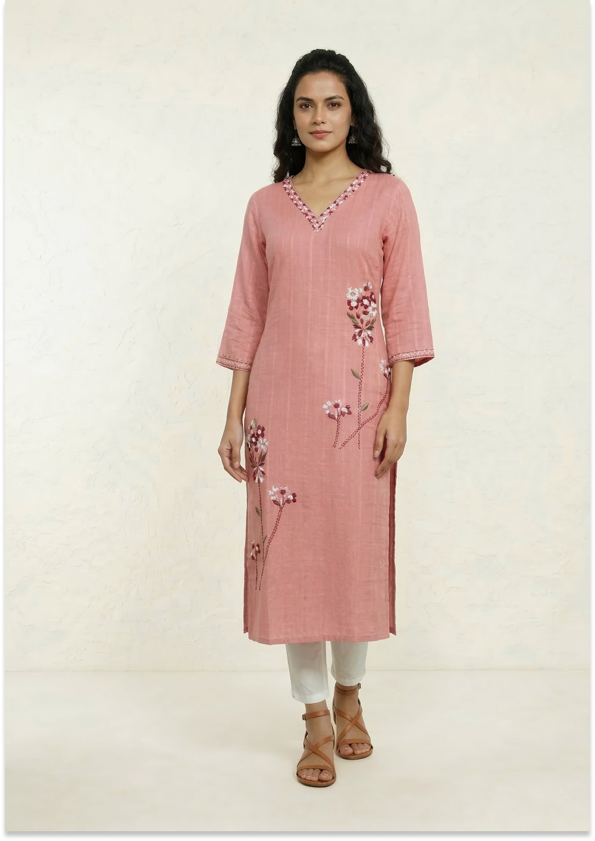 Peach Cotton Handcrafted Kurti