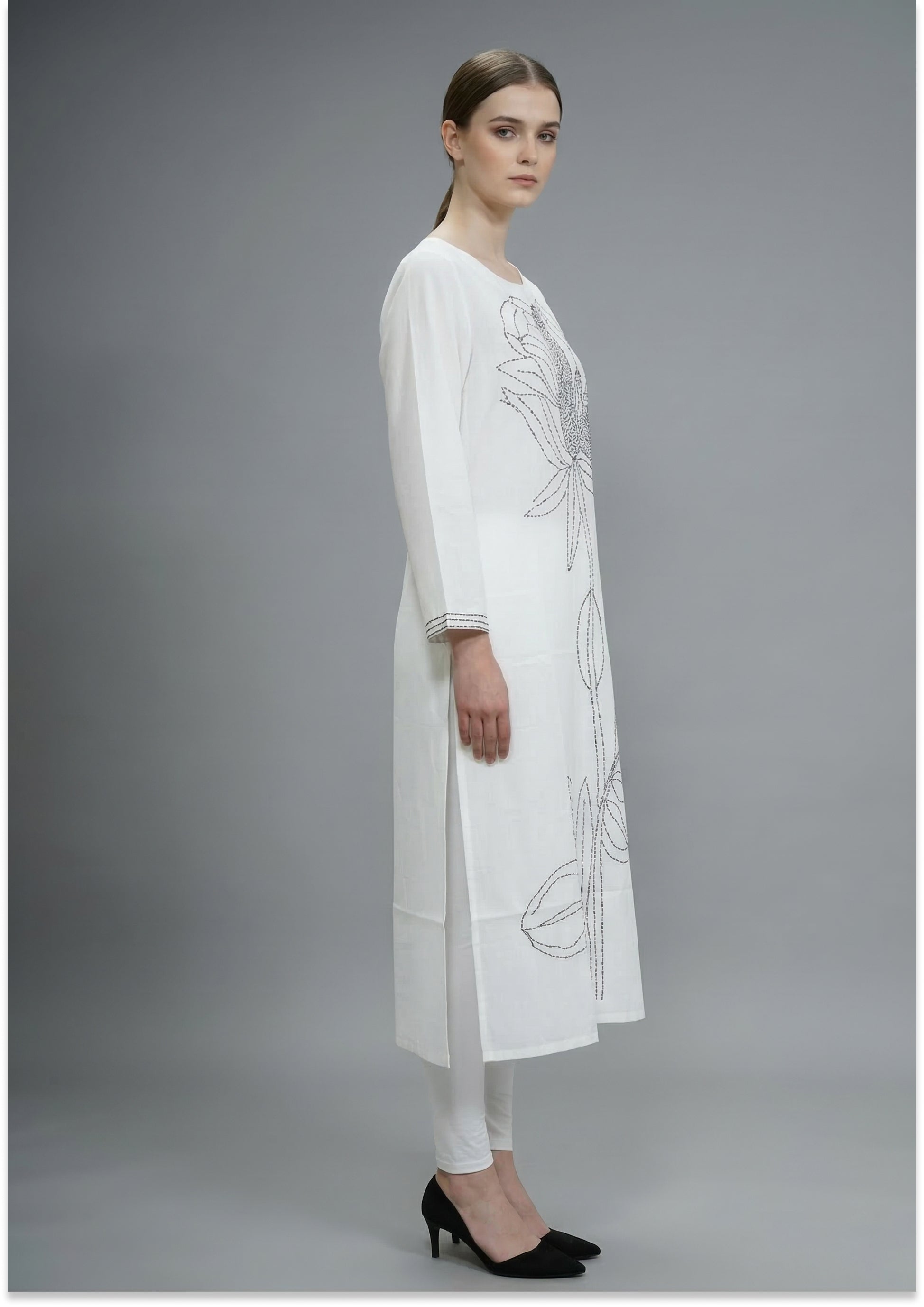 White Art Silk Handcrafted Kurti