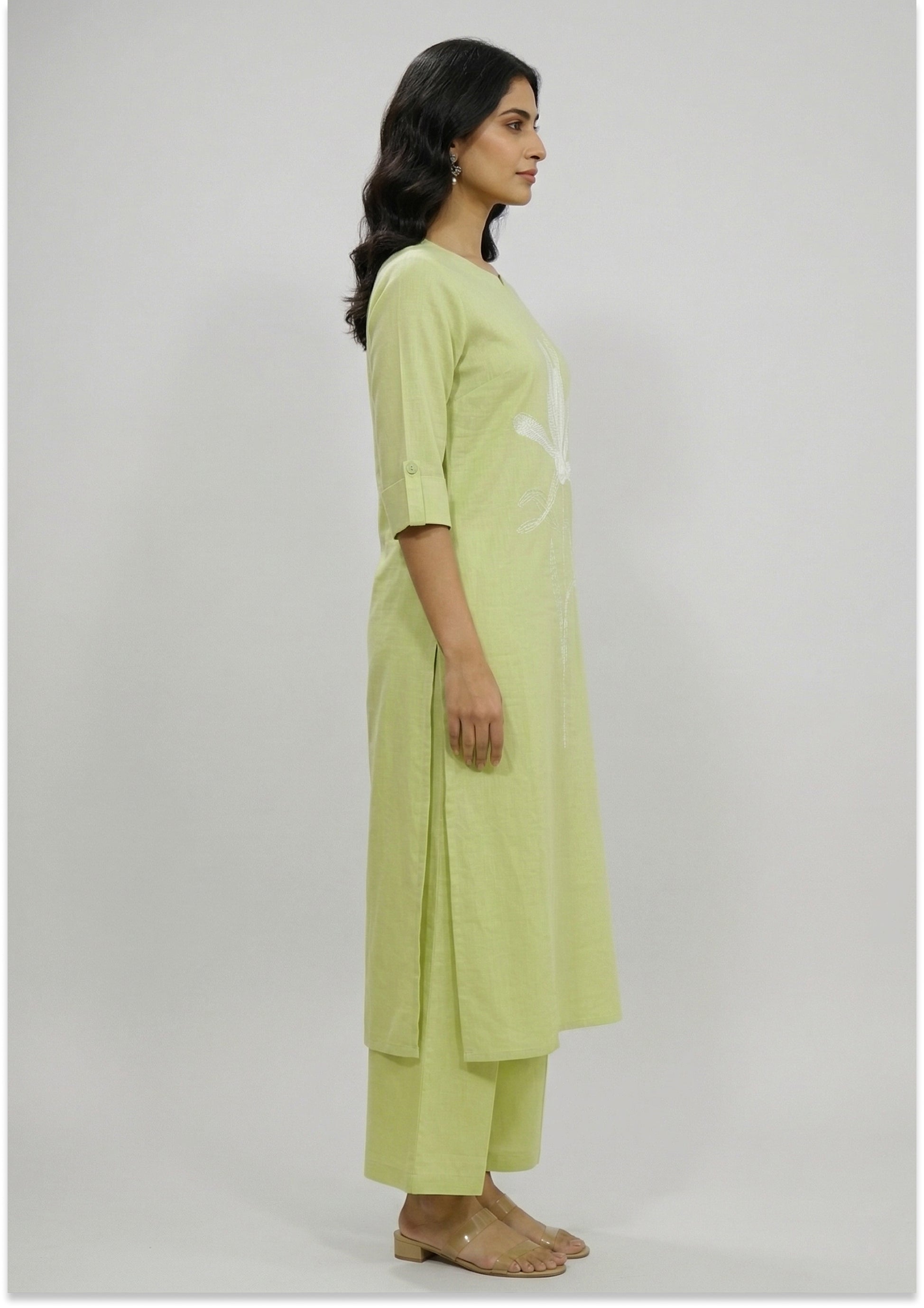 Light Pastel Green Handcrafted Mul Cotton Suit Set