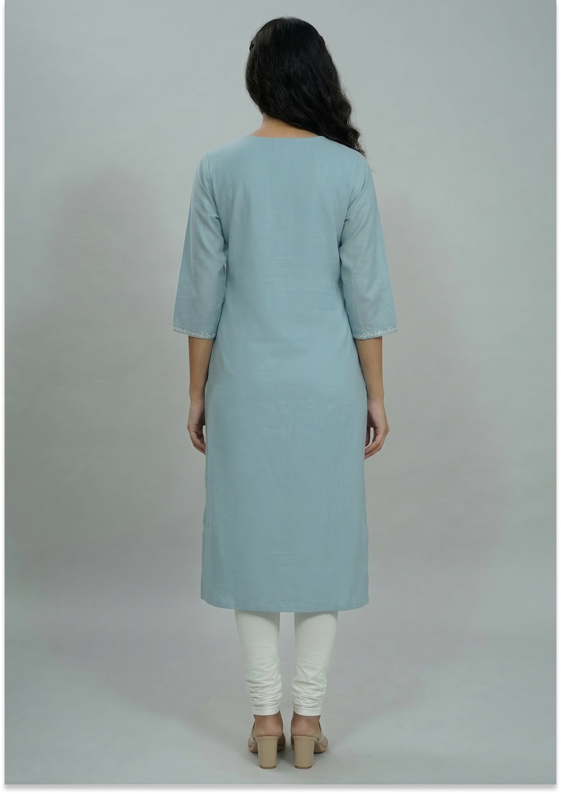 Greyish Blue Handcrafted Cotton Kurti