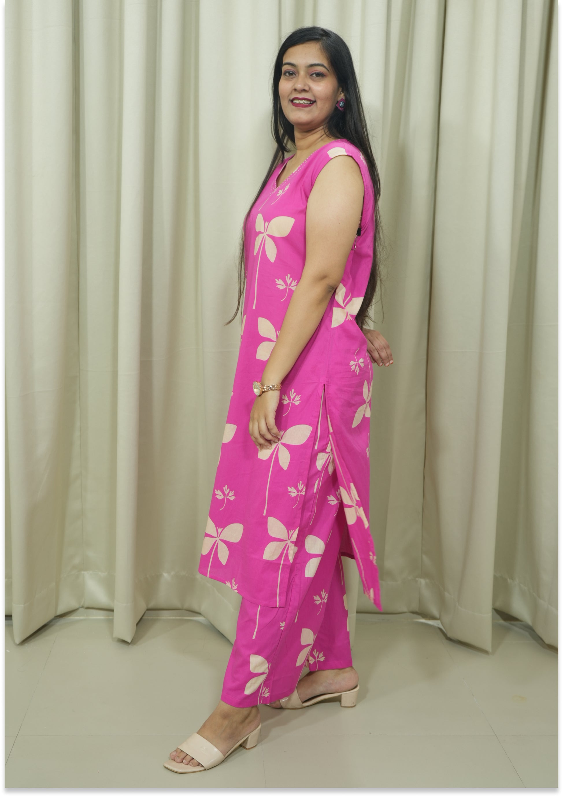 Pink Cotton Printed Handcrafted Co-ord Set