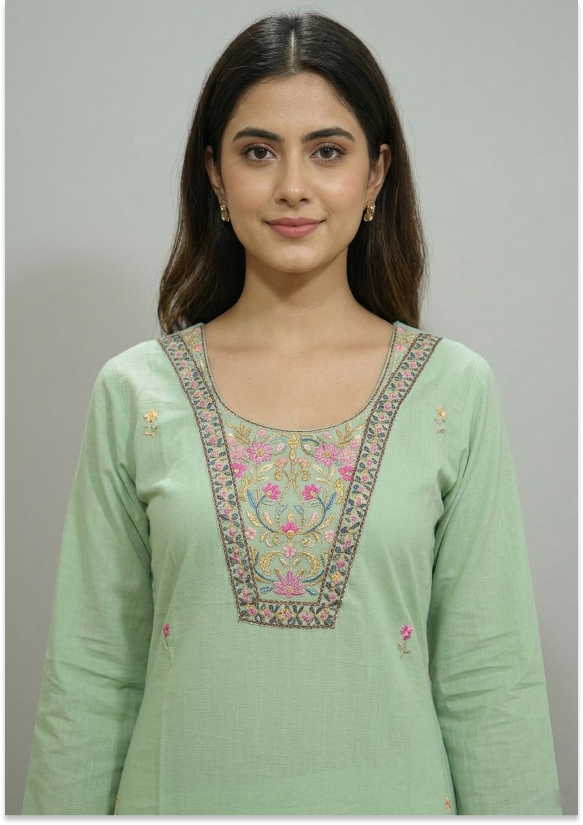 Teel Green Handcrafted Cotton Kurti