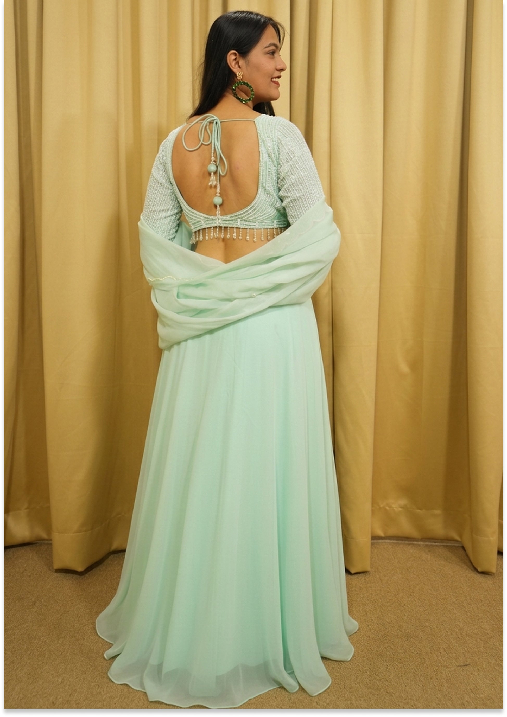 Aqua Green Handcrafted Lehenga Choli Set