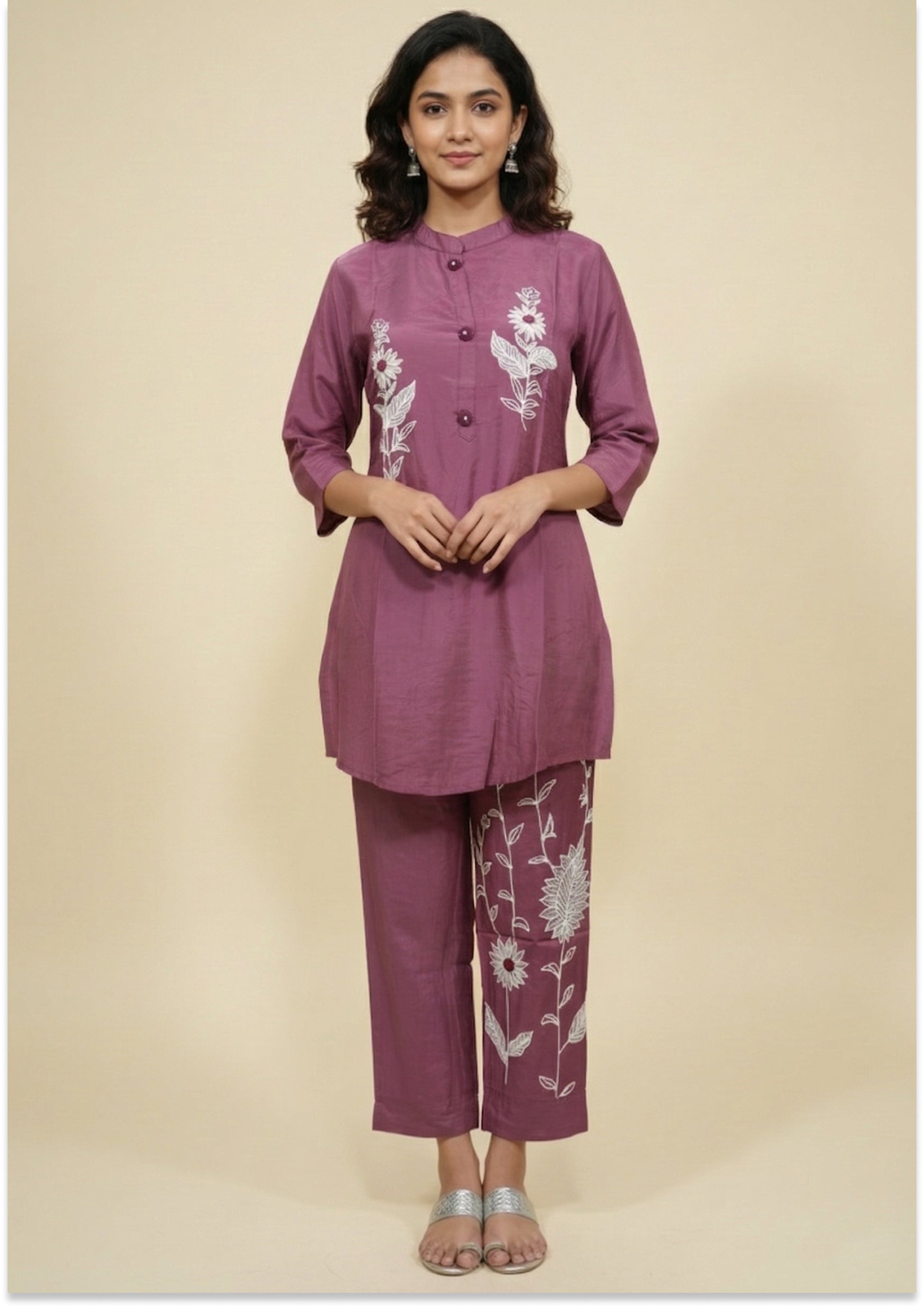 Dark Onion Pink Art Crepe Co-ord Set