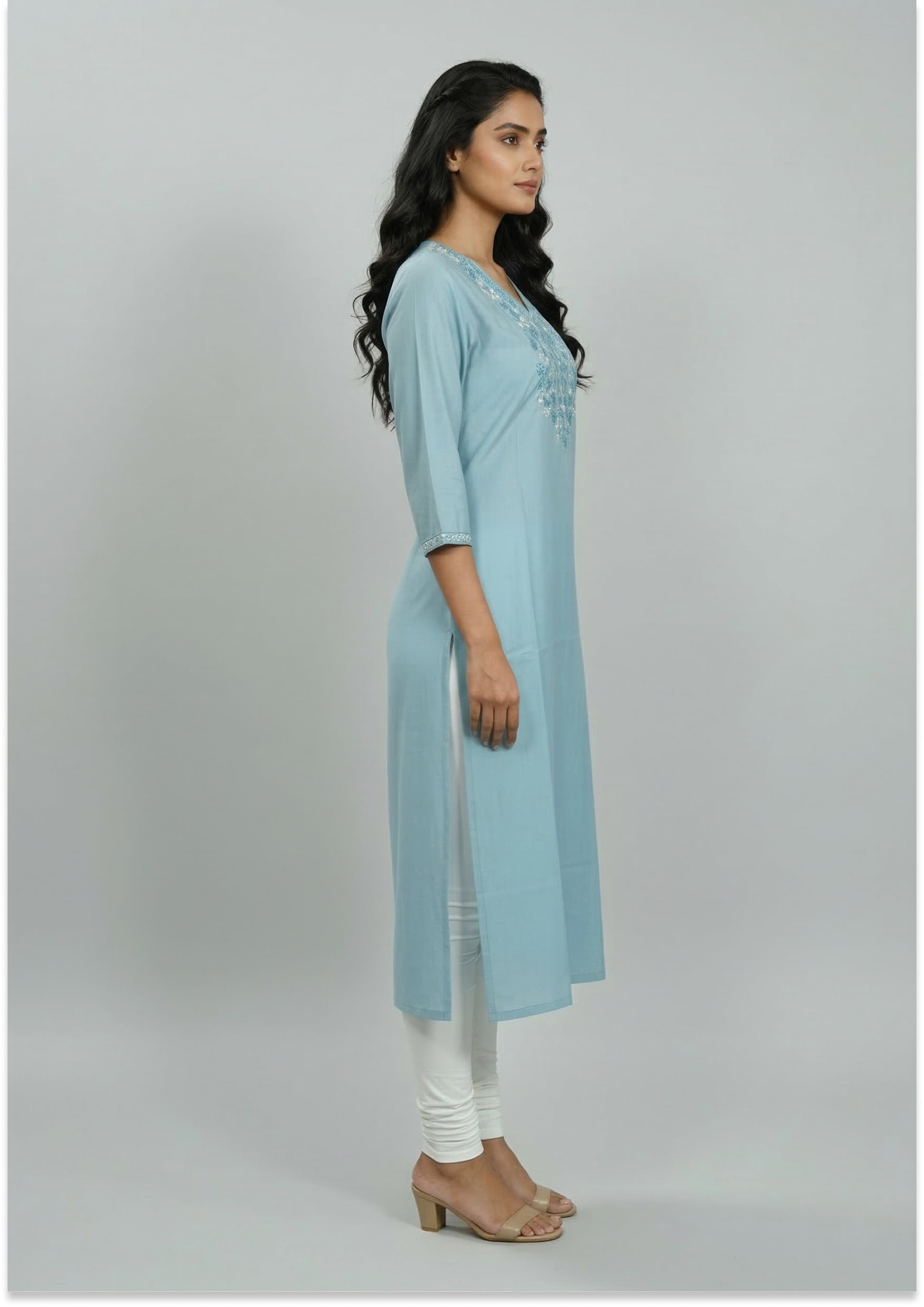 Greyish Blue Handcrafted Cotton Kurti