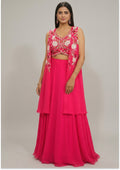 Magenta Handcrafted Lehenga with Cape