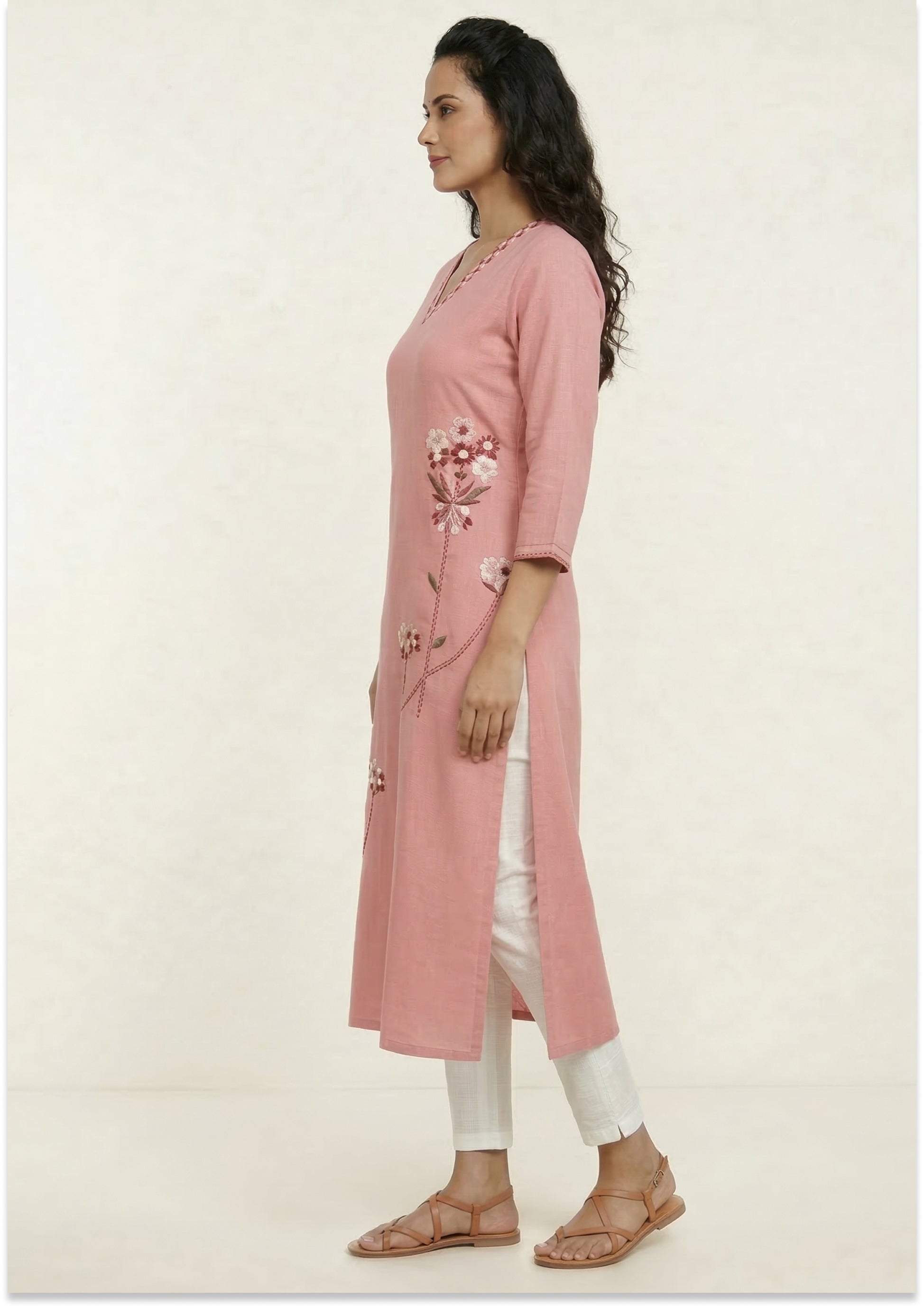 Peach Cotton Handcrafted Kurti