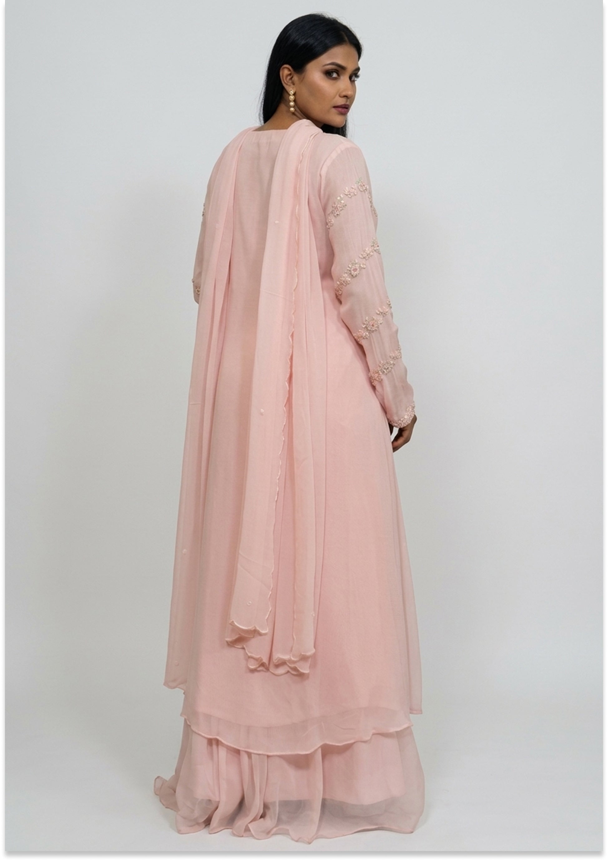 Nude Pink Handcrafted Indo-Western Slit Cut