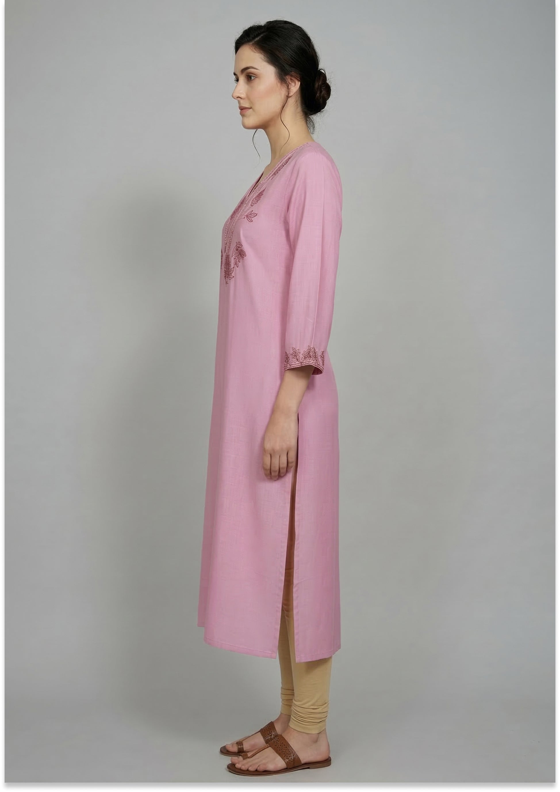 Onion Pink Handcrafted Cotton Kurti