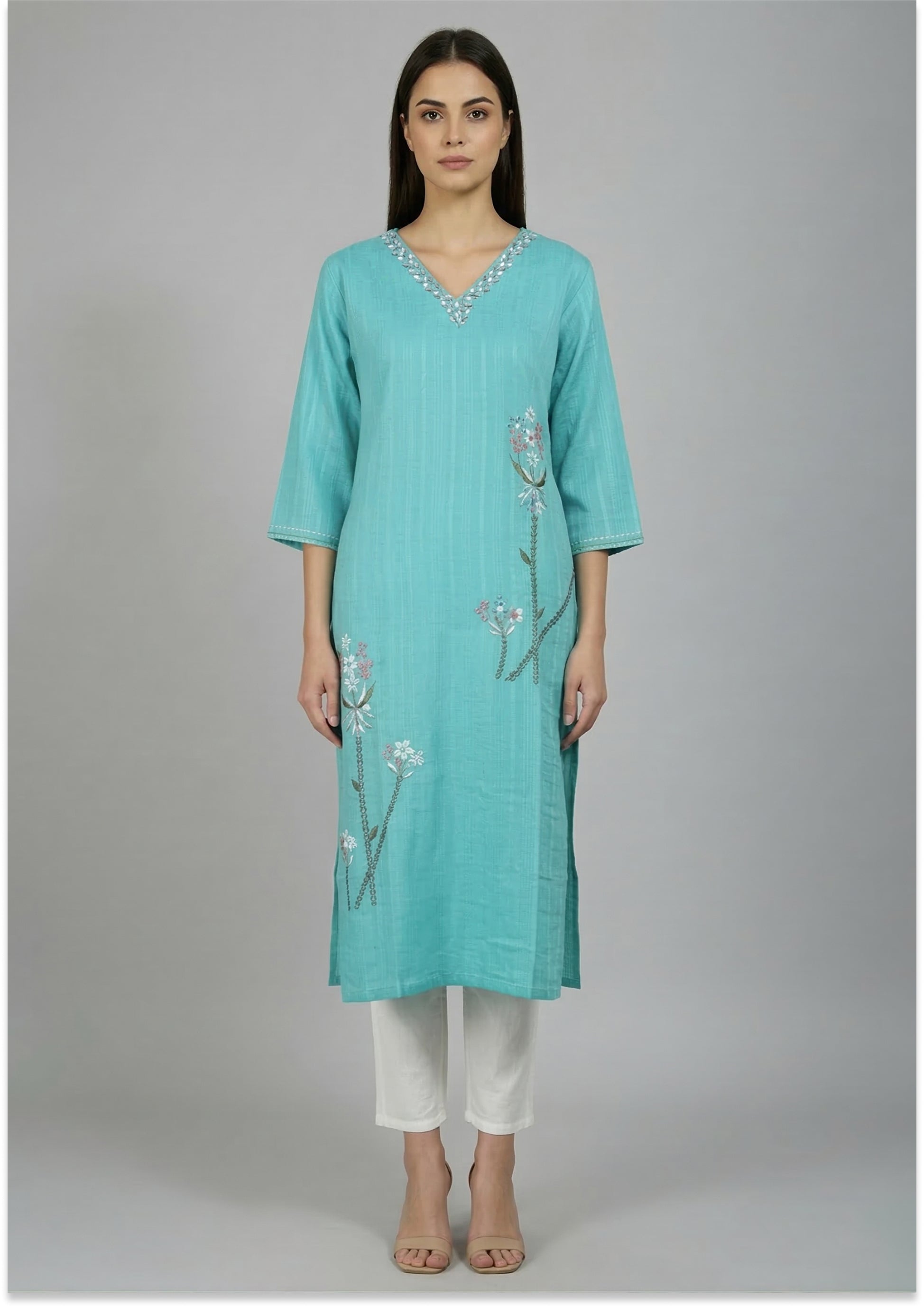 Turquoise Blue Handcrafted Kurti