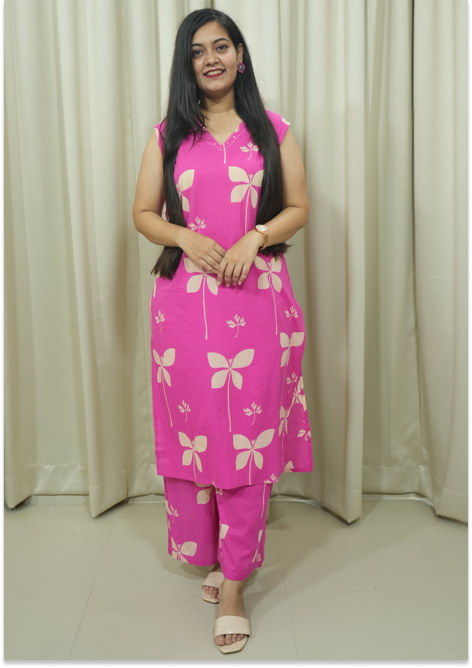 Pink Cotton Printed Handcrafted Co-ord Set