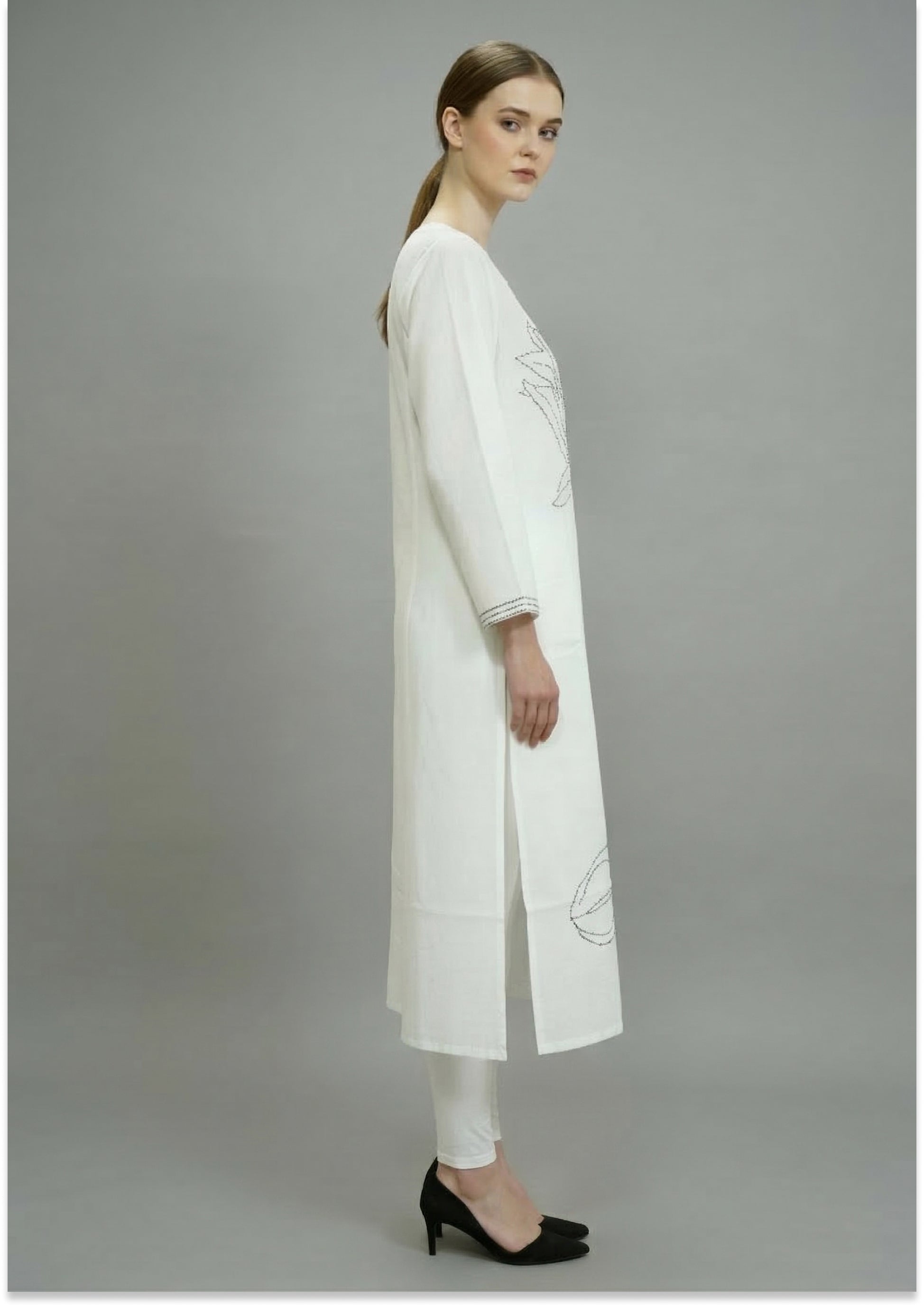 White Art Silk Handcrafted Kurti