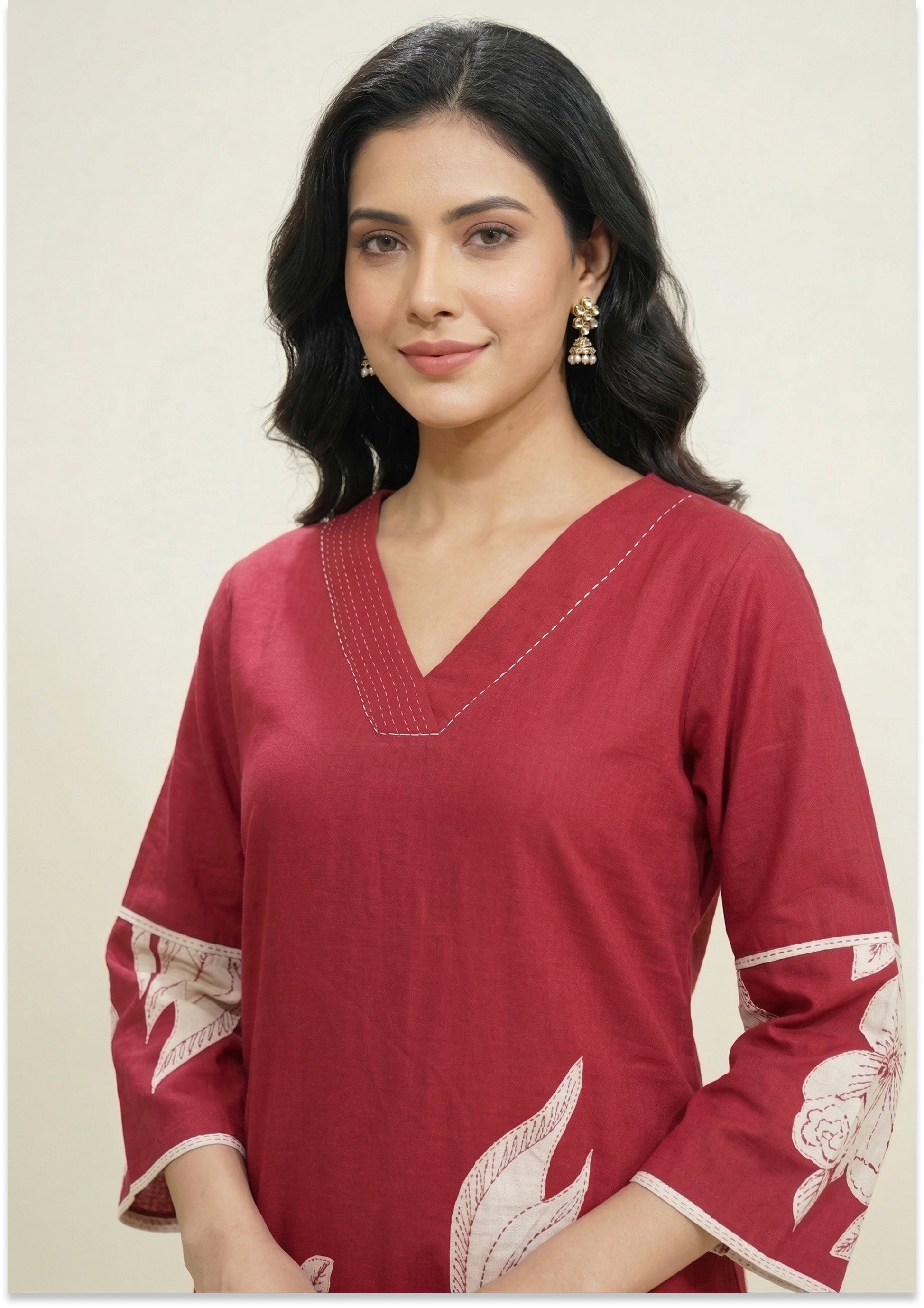 Maroon Cotton Handcrafted Co-ord Set