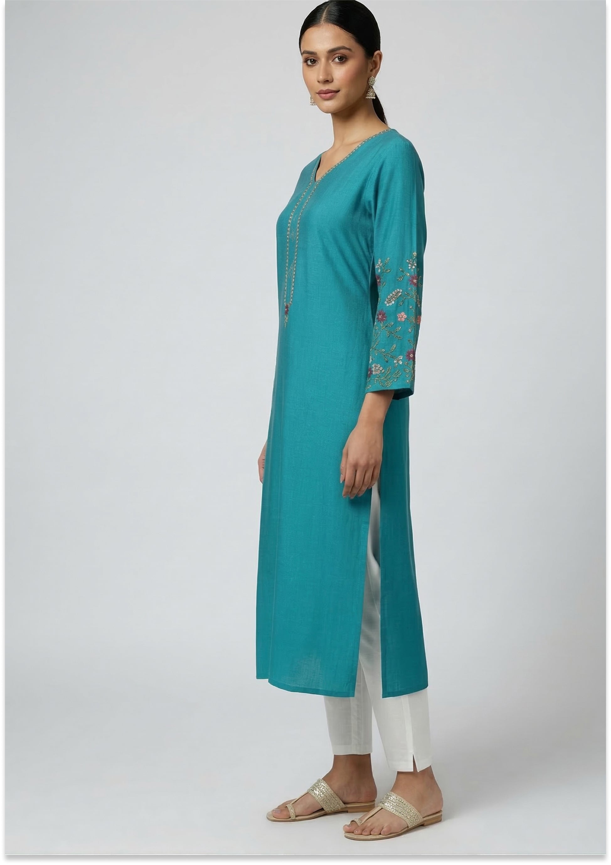 Turquoise Green Handcrafted Kurti