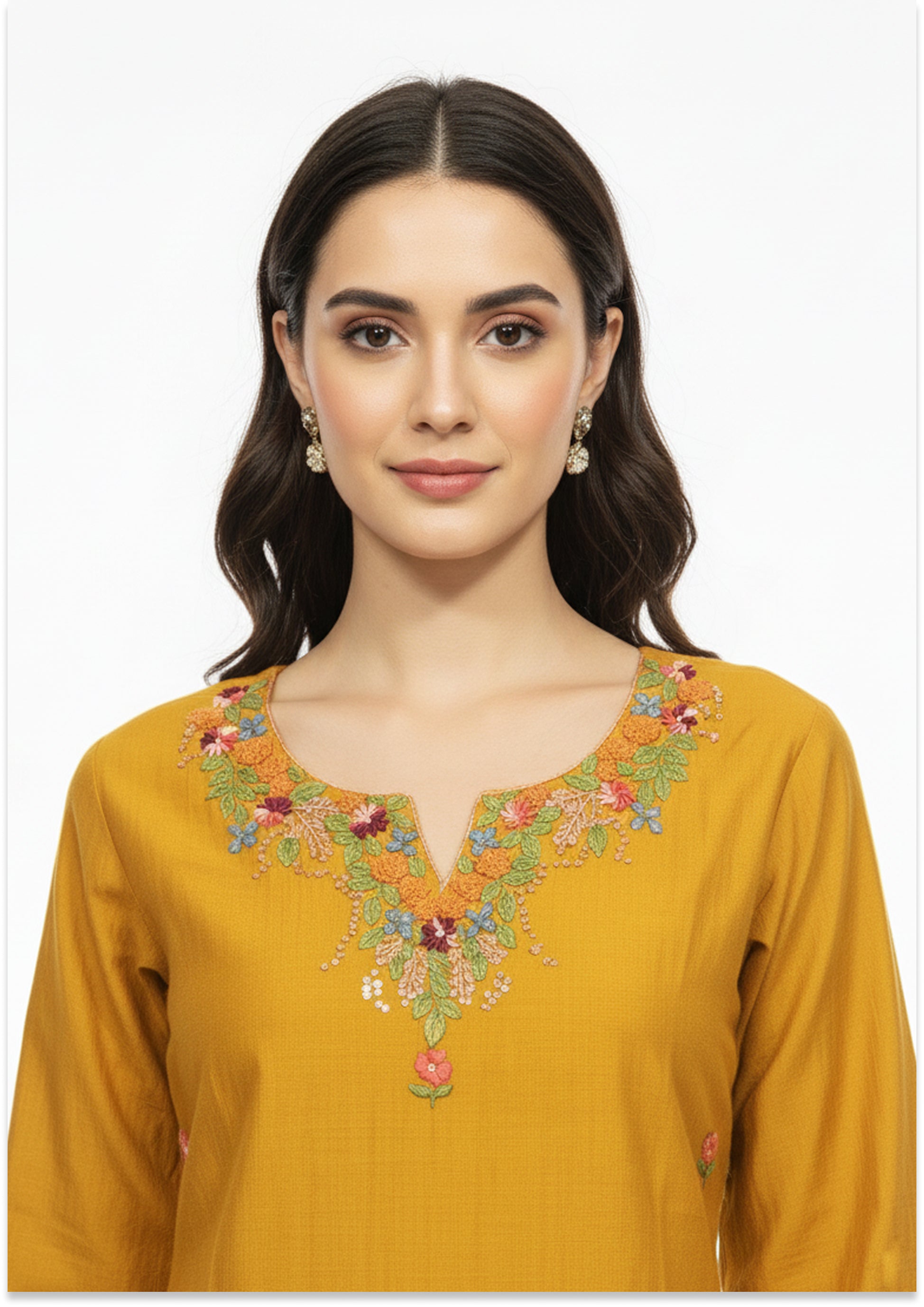 Mustard Yellow Art Silk Handcrafted Suit Set