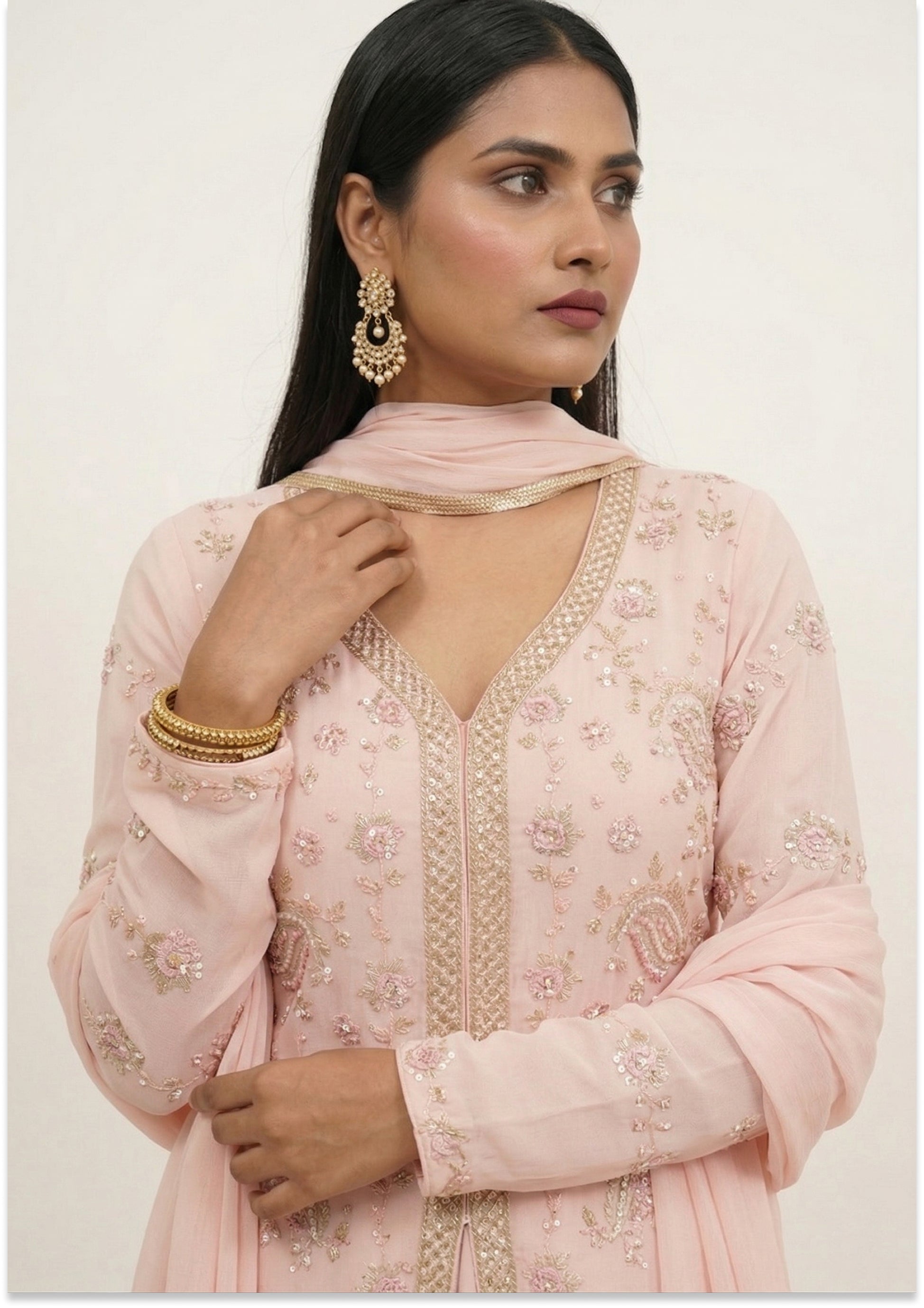 Nude Pink Handcrafted Indo-Western Slit Cut